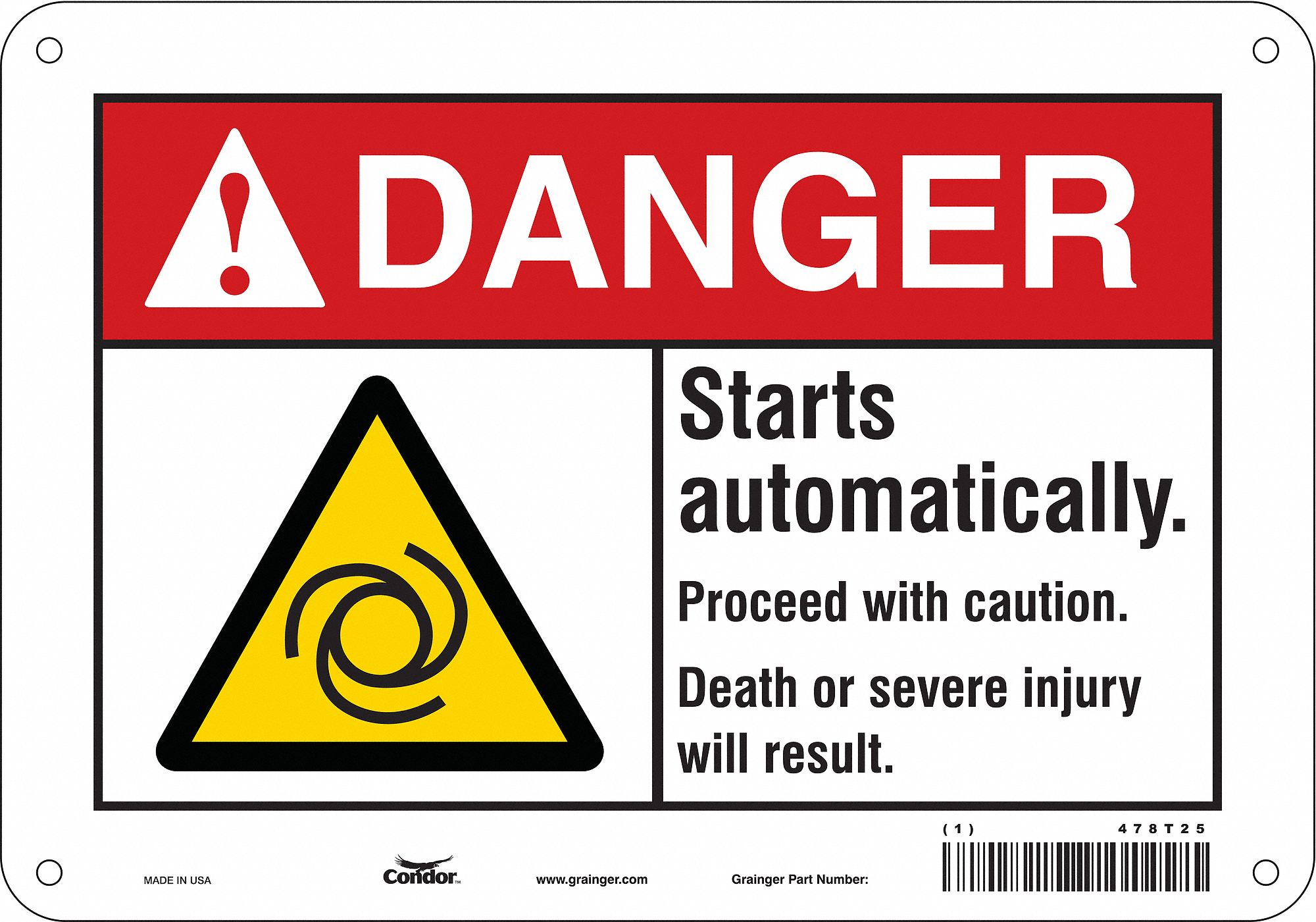 Safety Sign: Polyethylene, Mounting Holes Sign Mounting, 7 in x 10 in Nominal Sign Size, Danger