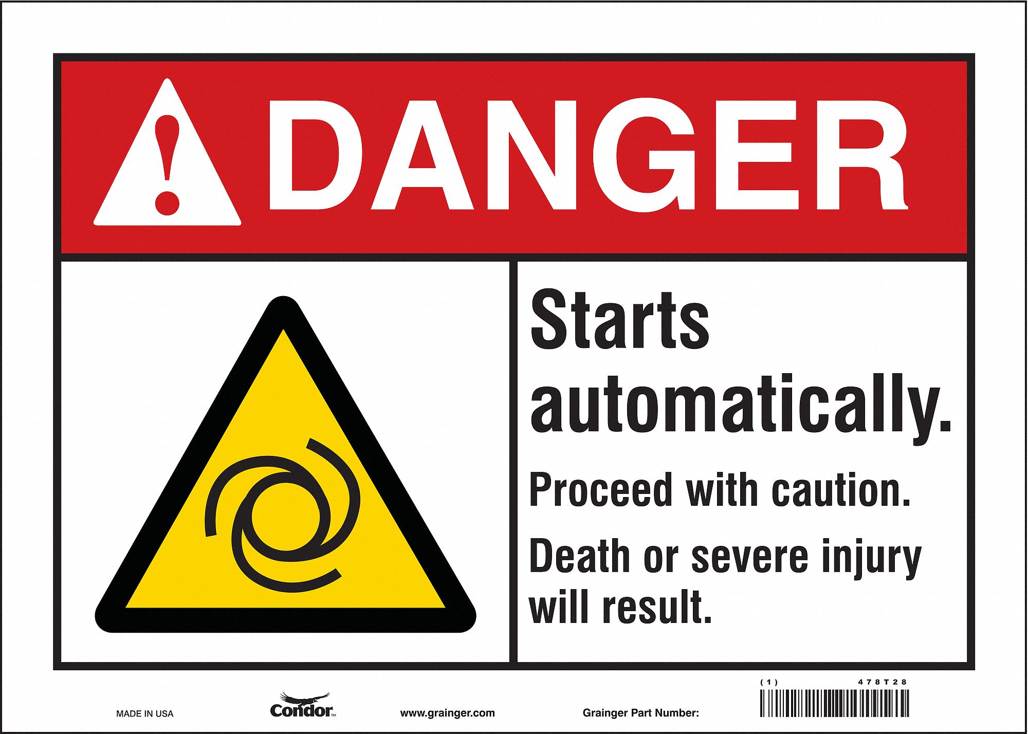 Safety Sign: Vinyl, Adhesive Sign Mounting, 10 in x 14 in Nominal Sign Size, Not Retroreflective