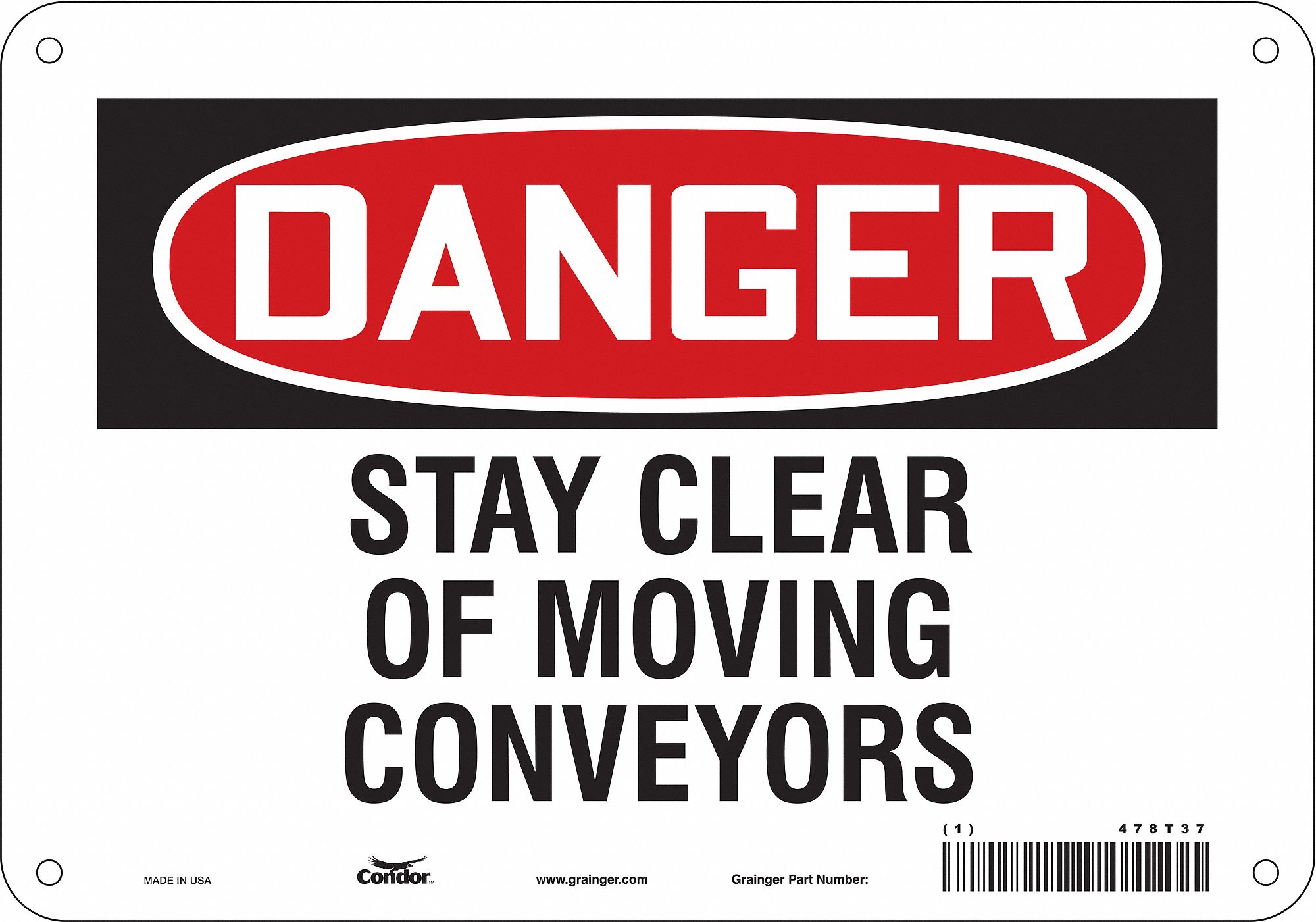Safety Sign: Polyethylene, Mounting Holes Sign Mounting, 7 in x 10 in Nominal Sign Size, Danger
