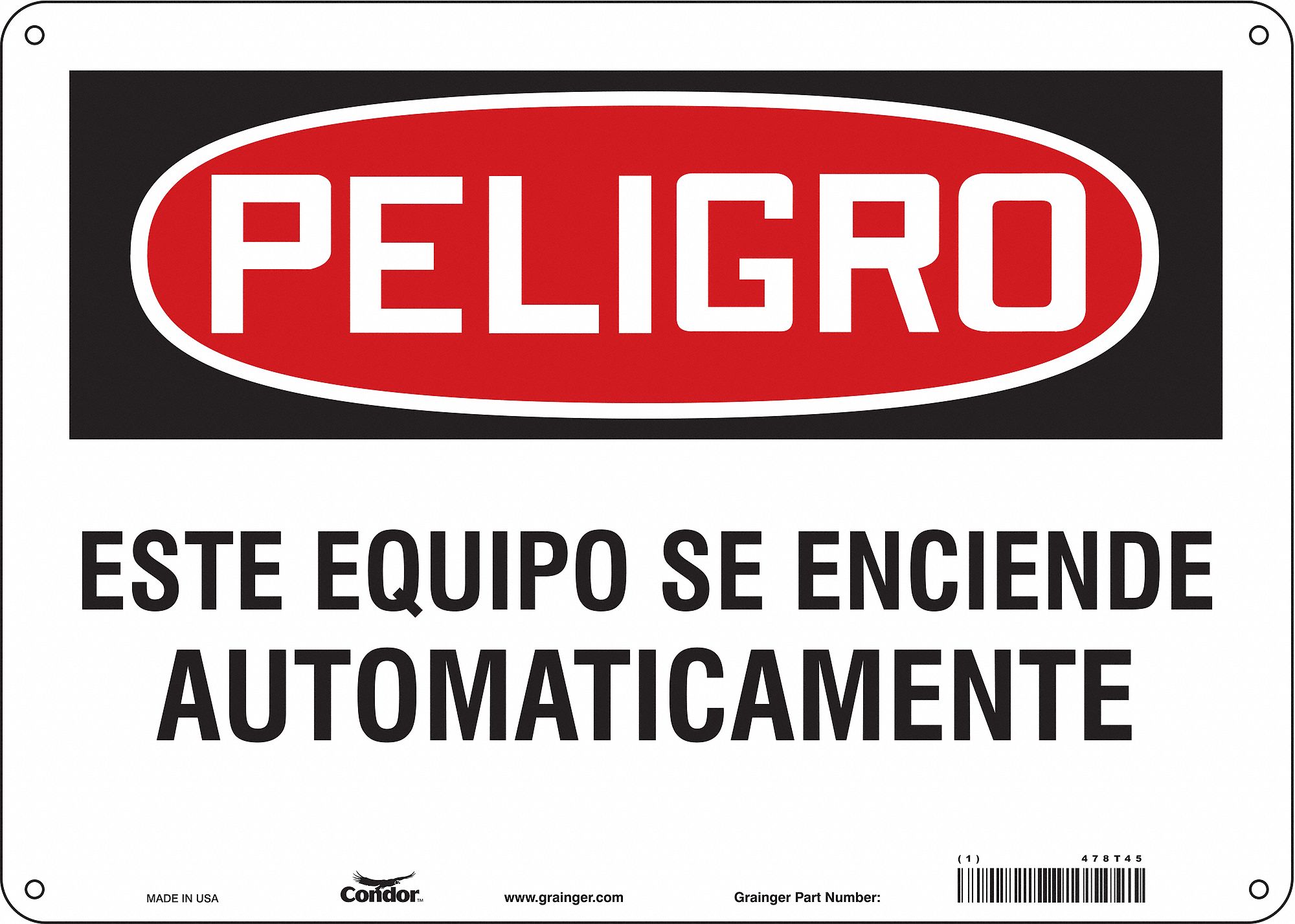 Safety Sign: Polyethylene, Mounting Holes Sign Mounting, 10 in x 14 in Nominal Sign Size, Peligro