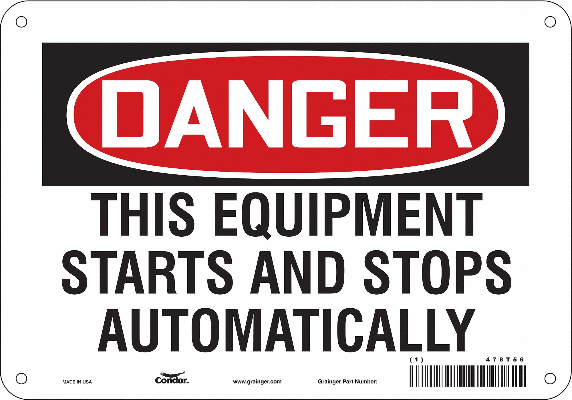 Safety Sign: Polyethylene, Mounting Holes Sign Mounting, 7 in x 10 in Nominal Sign Size, Danger