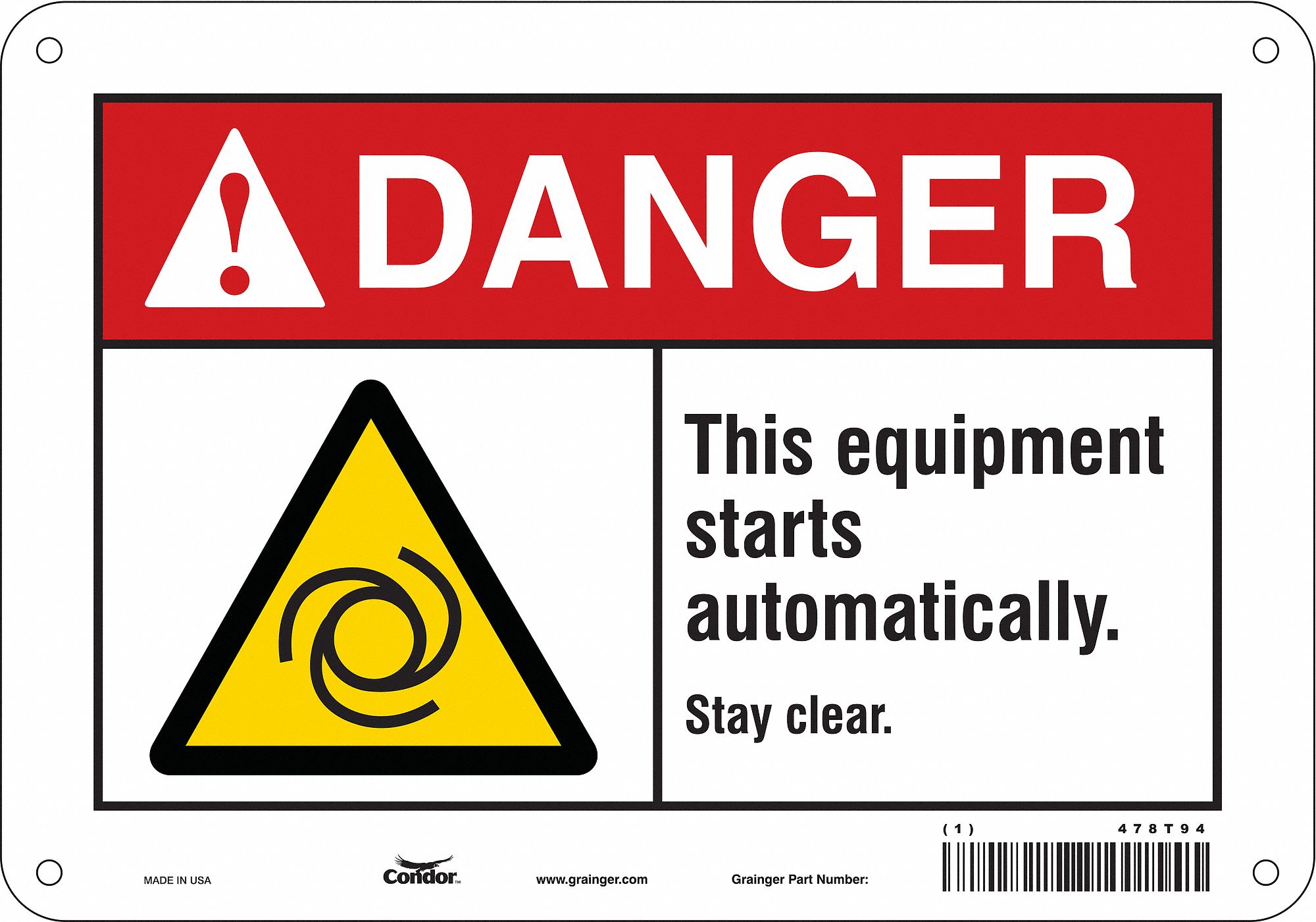 Safety Sign: Polyethylene, Mounting Holes Sign Mounting, 7 in x 10 in Nominal Sign Size, Danger