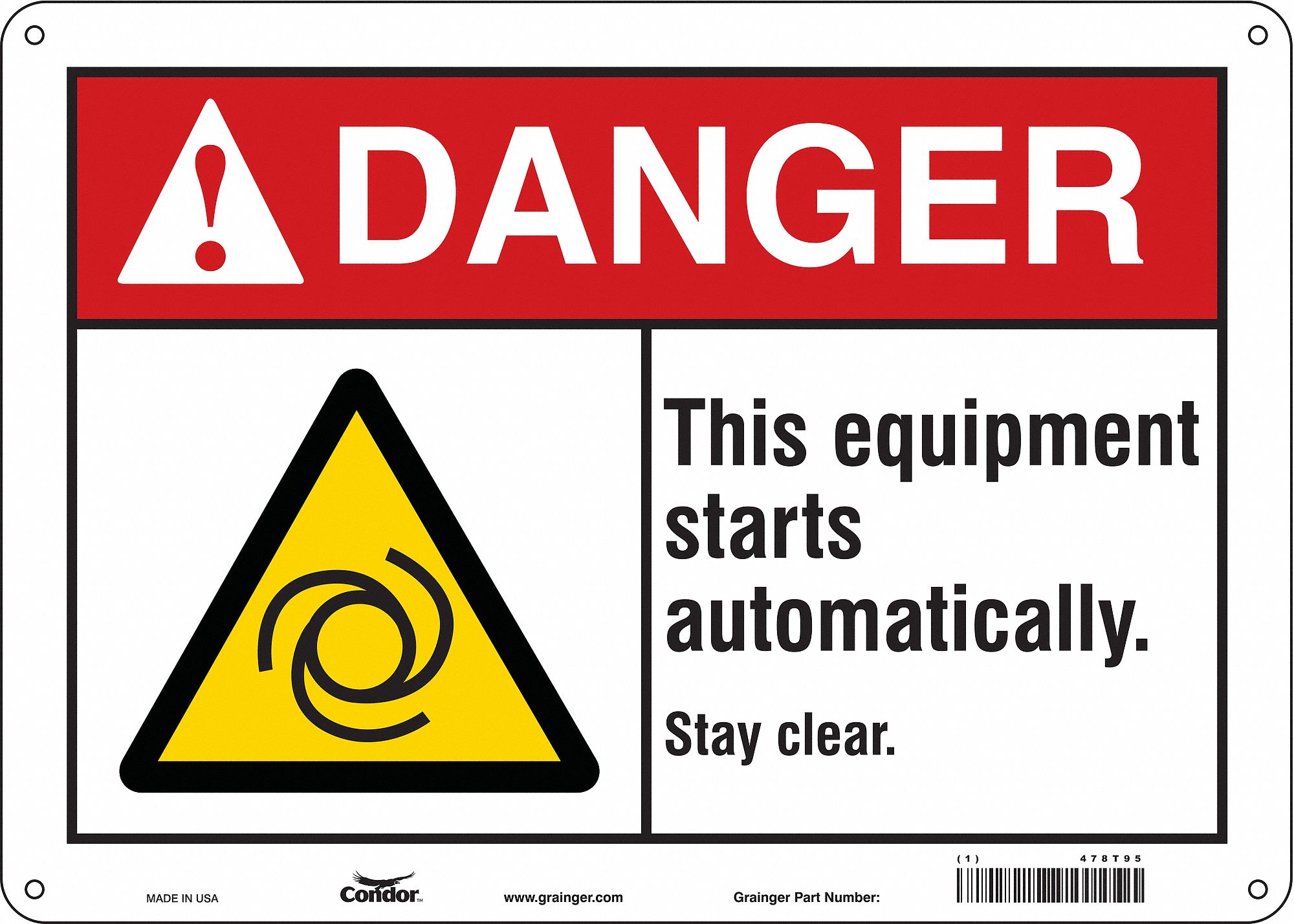 Safety Sign: Polyethylene, Mounting Holes Sign Mounting, 10 in x 14 in Nominal Sign Size, Danger