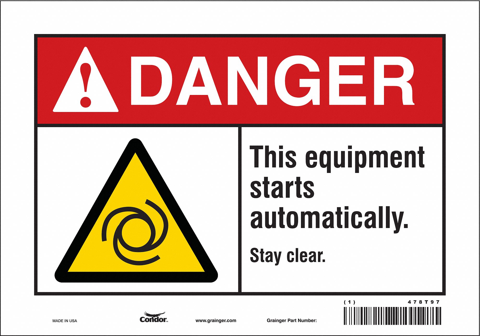 Safety Sign: Vinyl, Adhesive Sign Mounting, 7 in x 10 in Nominal Sign Size, Not Retroreflective