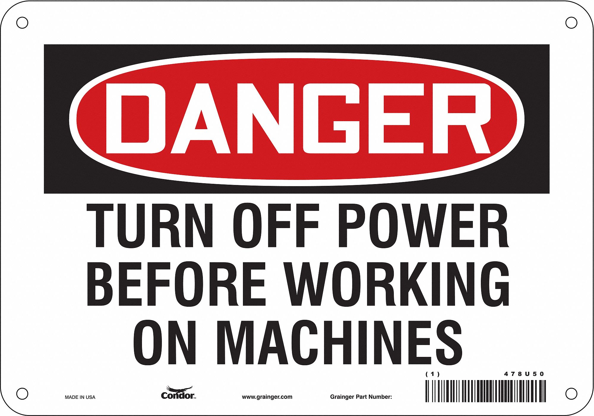 Safety Sign: Polyethylene, Mounting Holes Sign Mounting, 7 in x 10 in Nominal Sign Size, Danger