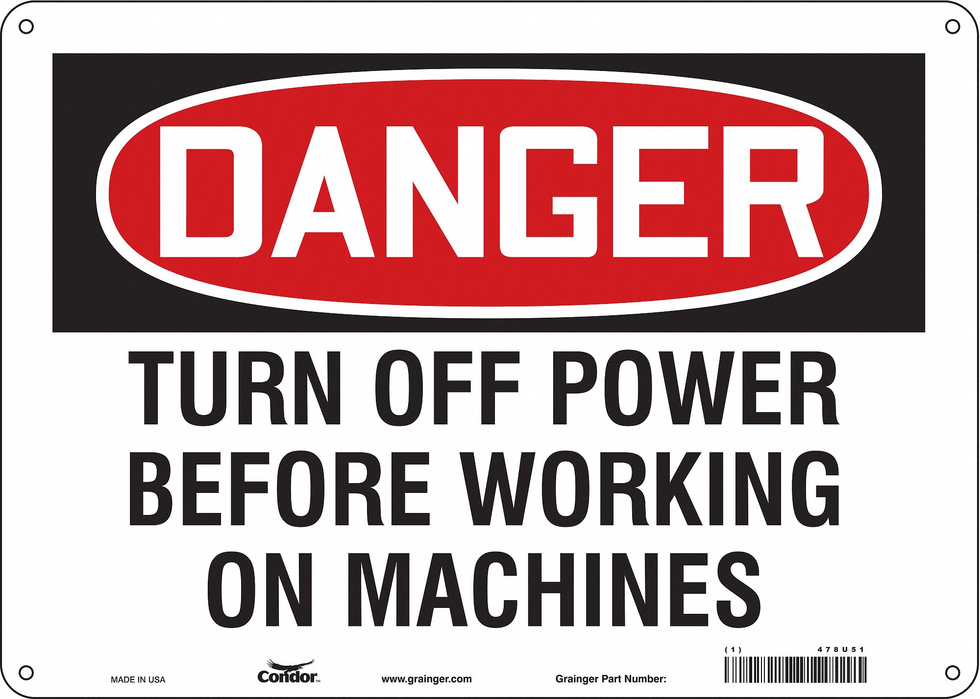 Safety Sign: Polyethylene, Mounting Holes Sign Mounting, 10 in x 14 in Nominal Sign Size, Danger