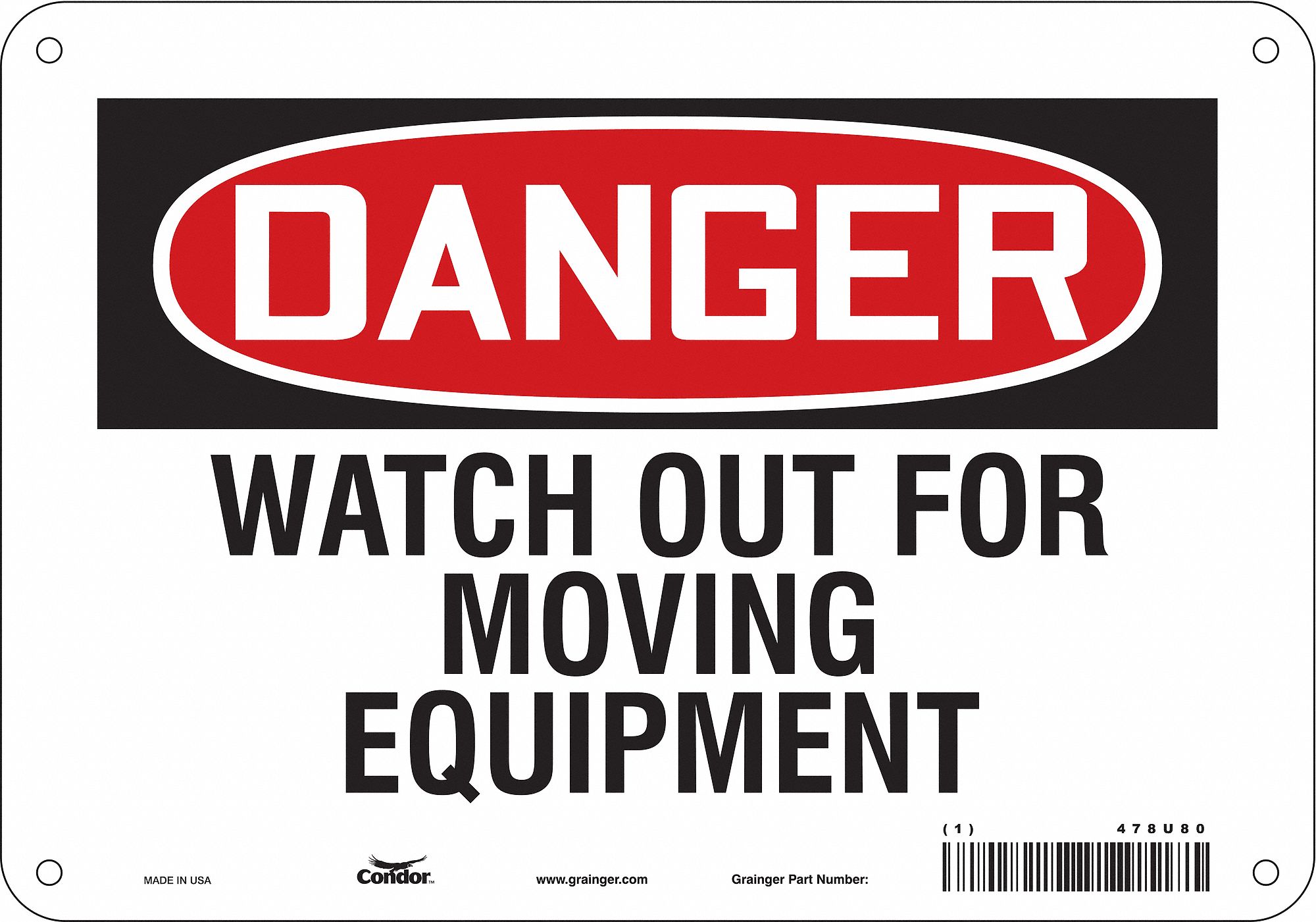 Safety Sign: Polyethylene, Mounting Holes Sign Mounting, 7 in x 10 in Nominal Sign Size, Danger