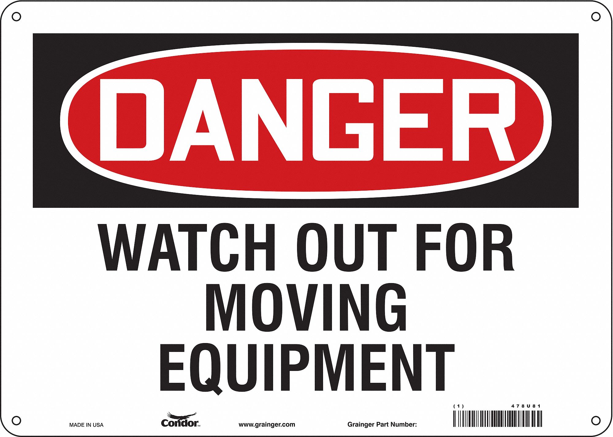 Safety Sign: Polyethylene, Mounting Holes Sign Mounting, 10 in x 14 in Nominal Sign Size, Danger