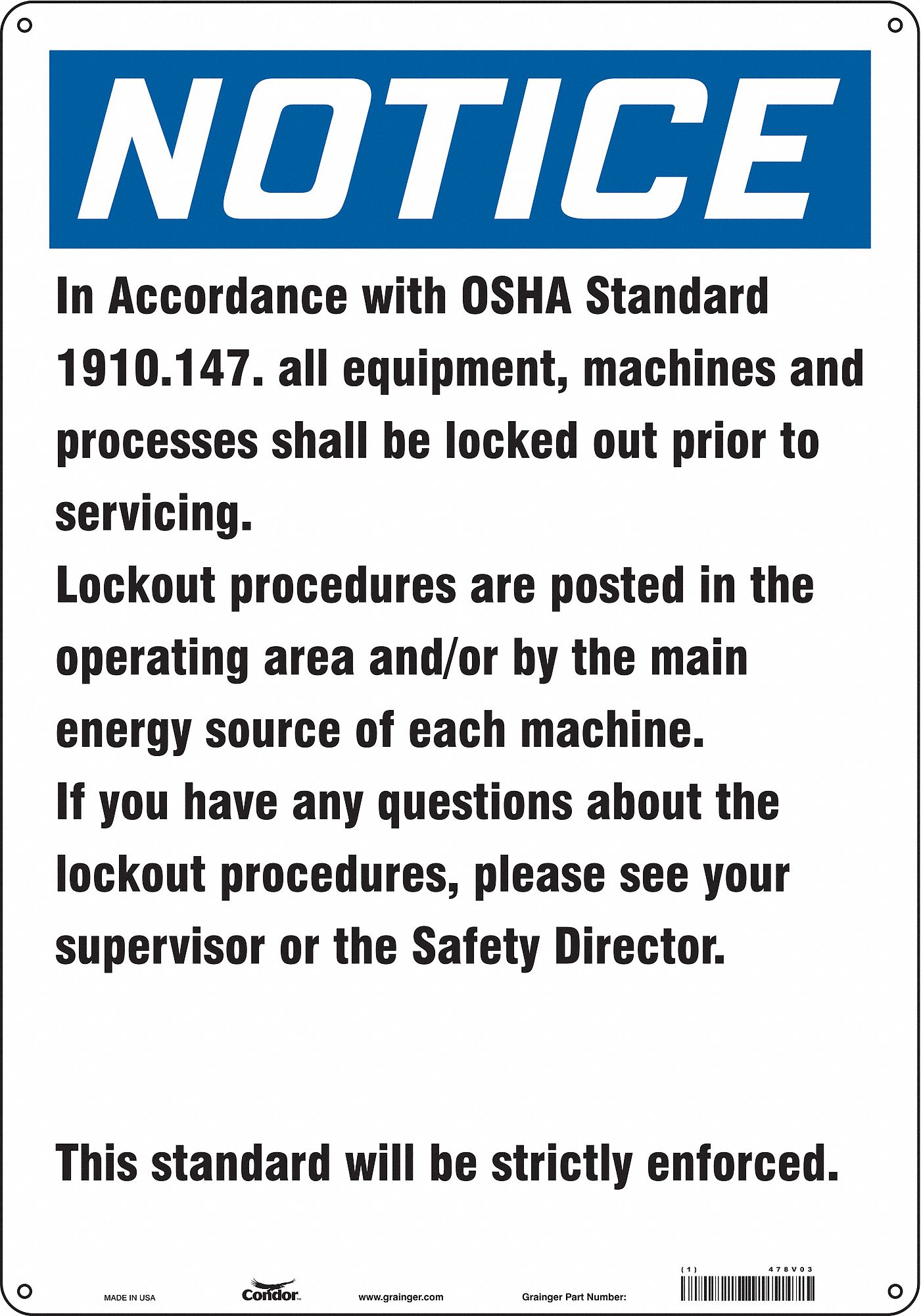 Safety Sign, 20 in x 14 in, Aluminum