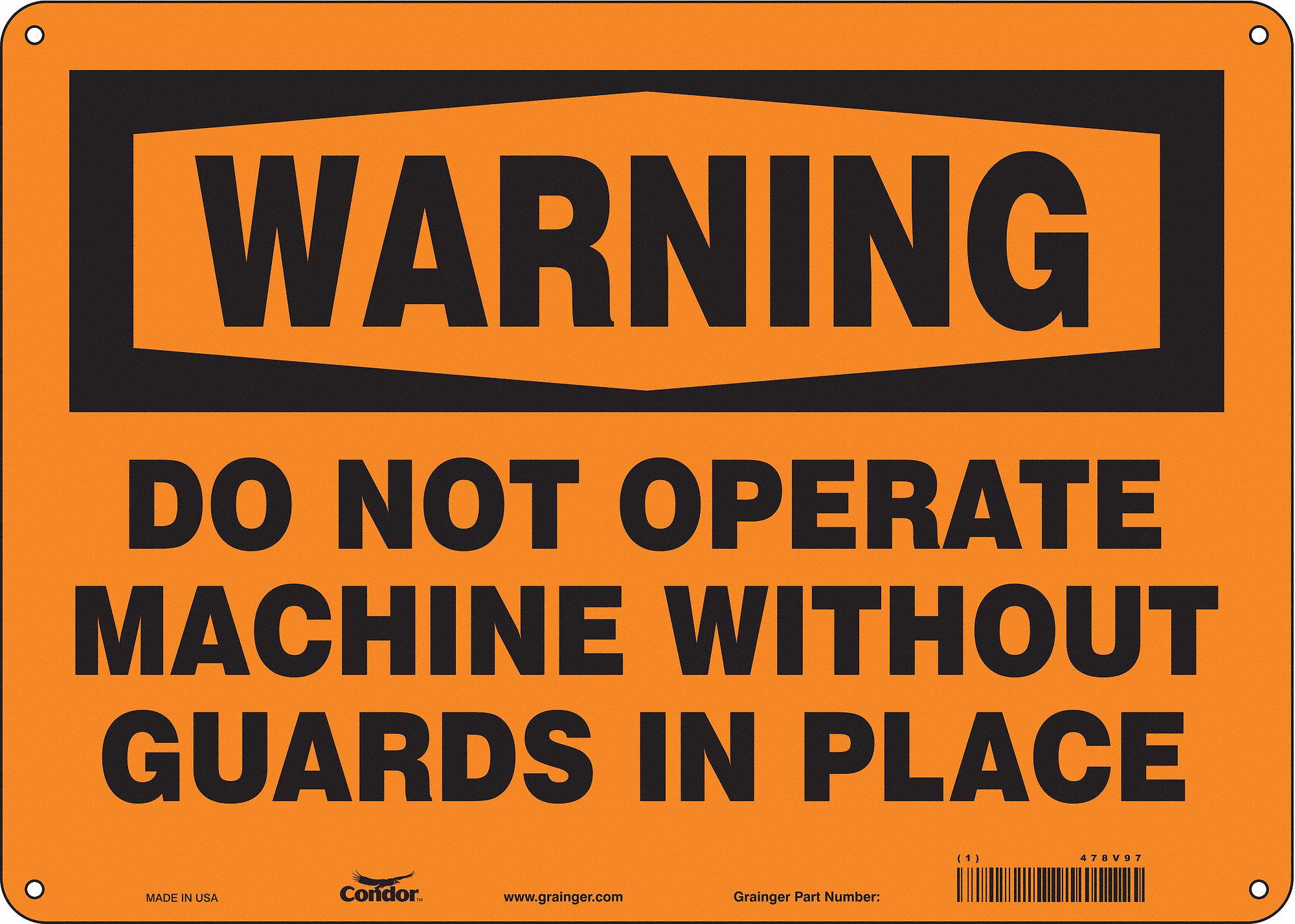Safety Sign: Polyethylene, Mounting Holes Sign Mounting, 10 in x 14 in Nominal Sign Size, Warning