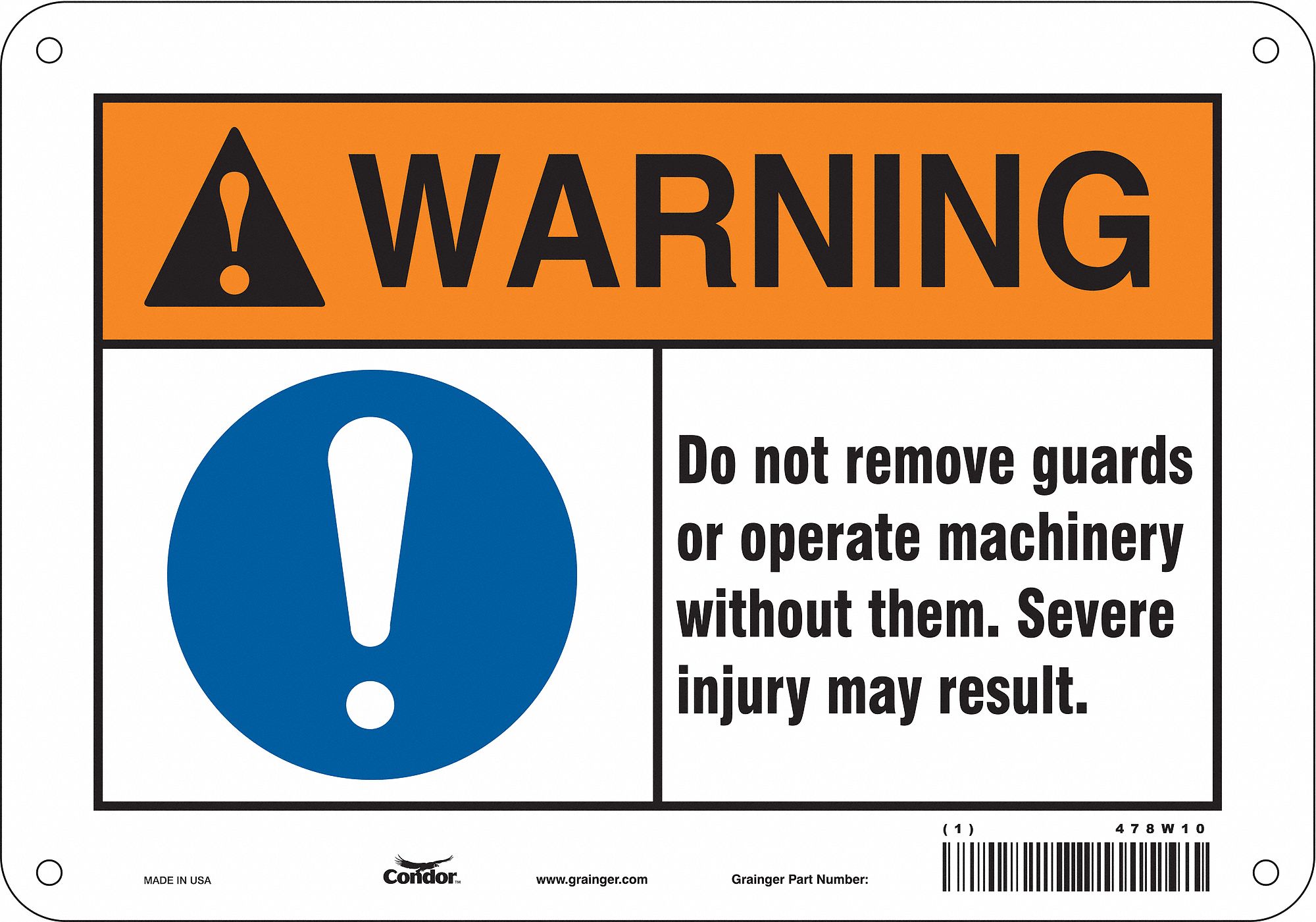 Safety Sign: Polyethylene, Mounting Holes Sign Mounting, 7 in x 10 in Nominal Sign Size, Warning
