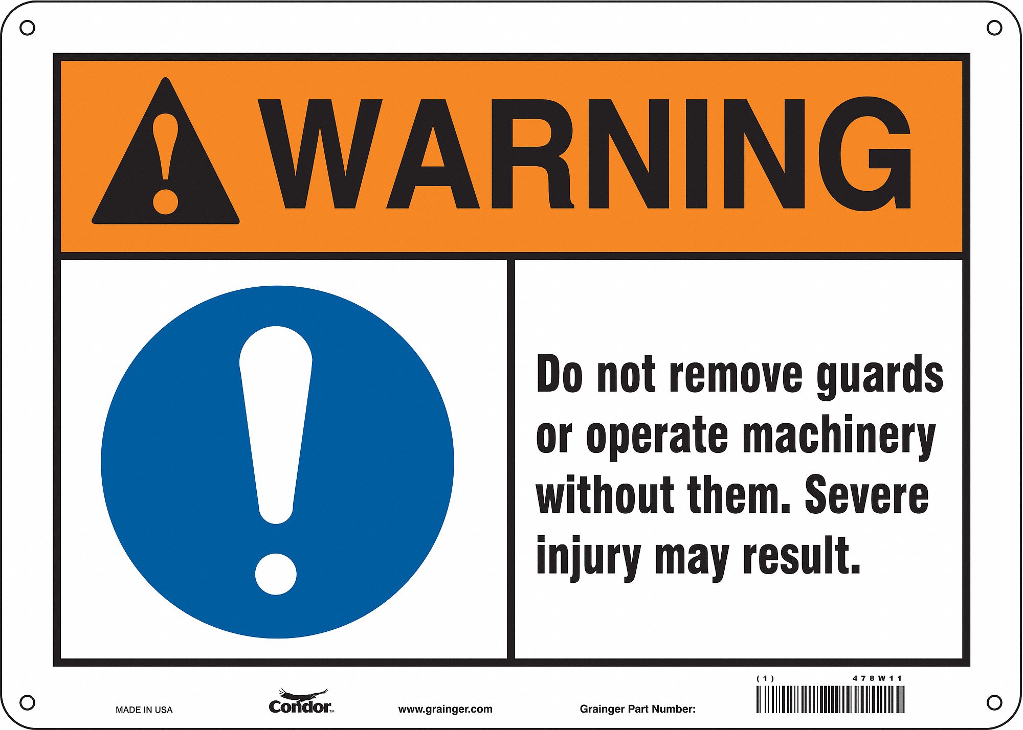 Safety Sign: Polyethylene, Mounting Holes Sign Mounting, 10 in x 14 in Nominal Sign Size, Warning