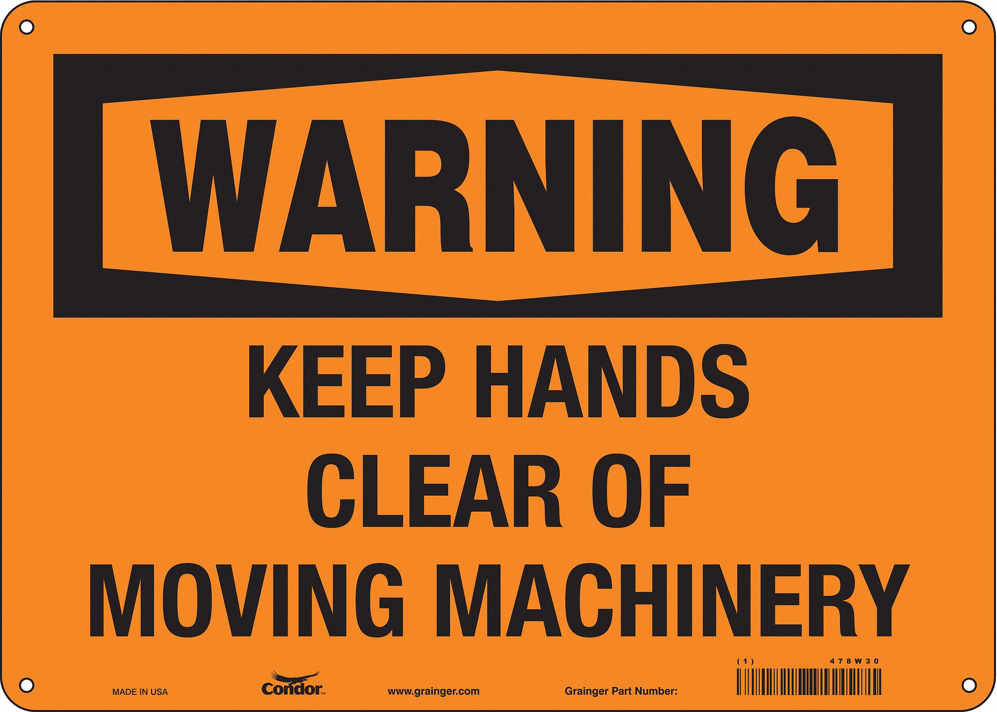 Safety Sign: Polyethylene, Mounting Holes Sign Mounting, 10 in x 14 in Nominal Sign Size, Warning