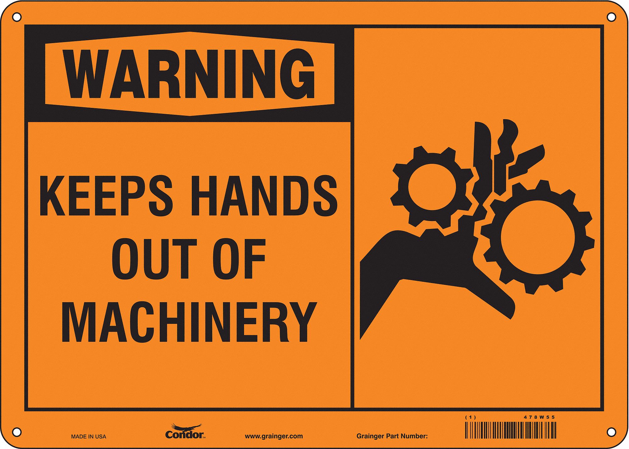 Safety Sign: Polyethylene, Mounting Holes Sign Mounting, 10 in x 14 in Nominal Sign Size, Warning