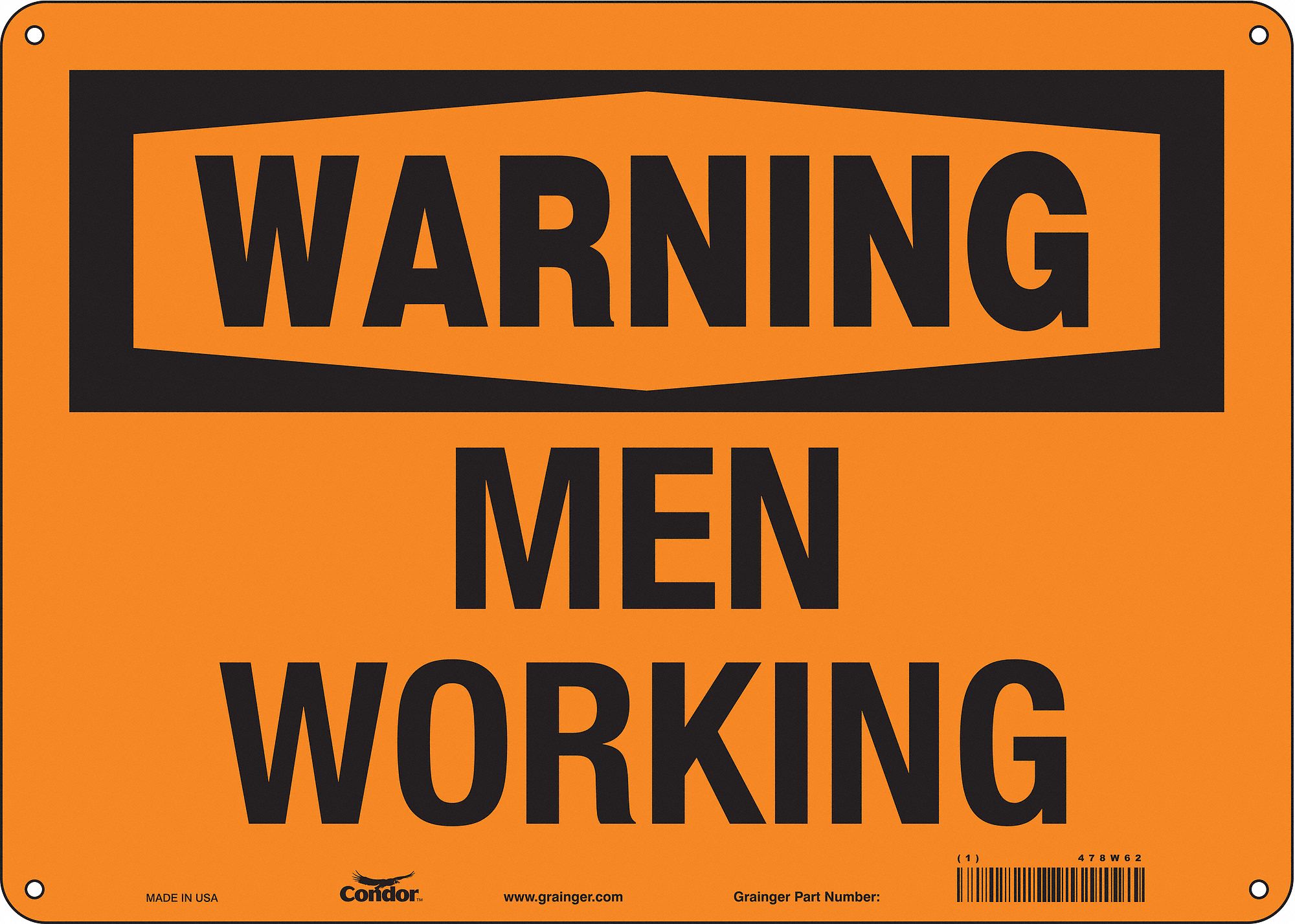 Safety Sign: Polyethylene, Mounting Holes Sign Mounting, 10 in x 14 in Nominal Sign Size, Warning