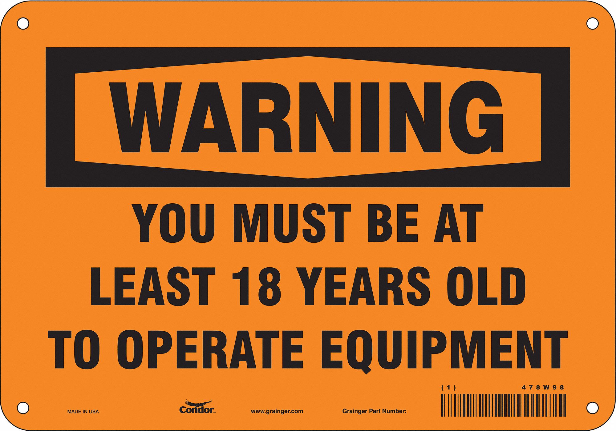 Safety Sign: Polyethylene, Mounting Holes Sign Mounting, 7 in x 10 in Nominal Sign Size, Warning