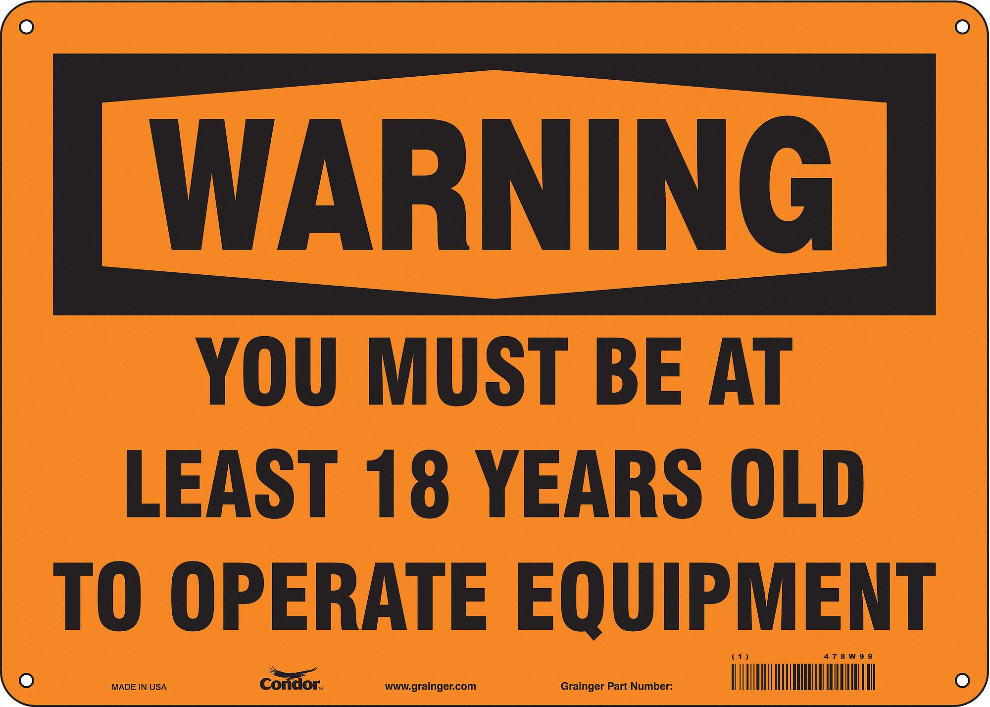 Safety Sign: Polyethylene, Mounting Holes Sign Mounting, 10 in x 14 in Nominal Sign Size, Warning