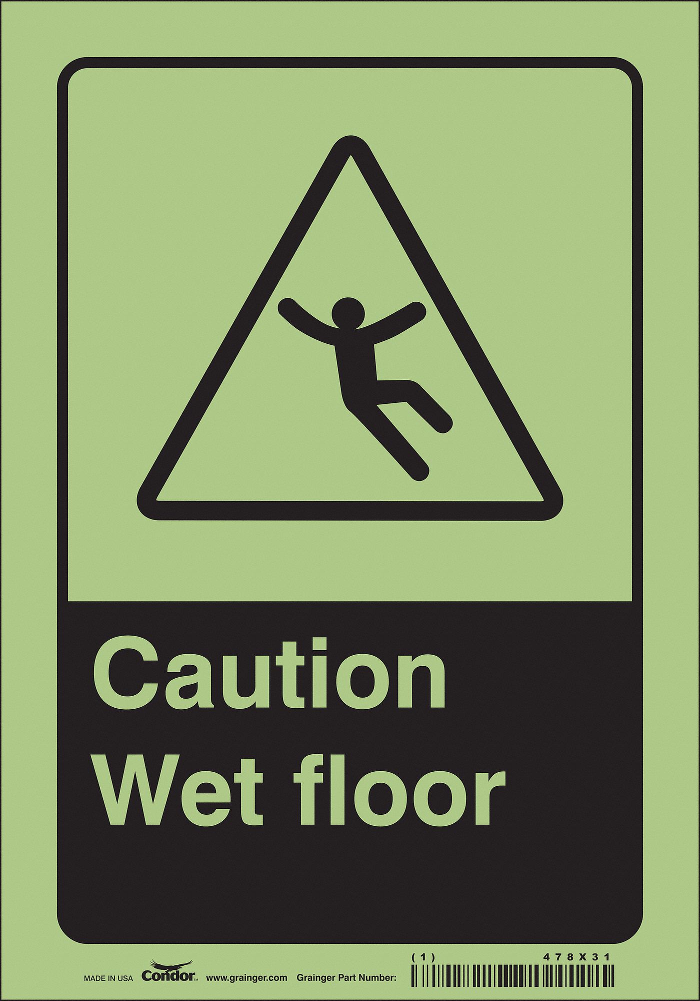 Safety Sign: Glow Vinyl, Adhesive Sign Mounting, 10 in x 7 in Nominal Sign Size, Not Retroreflective