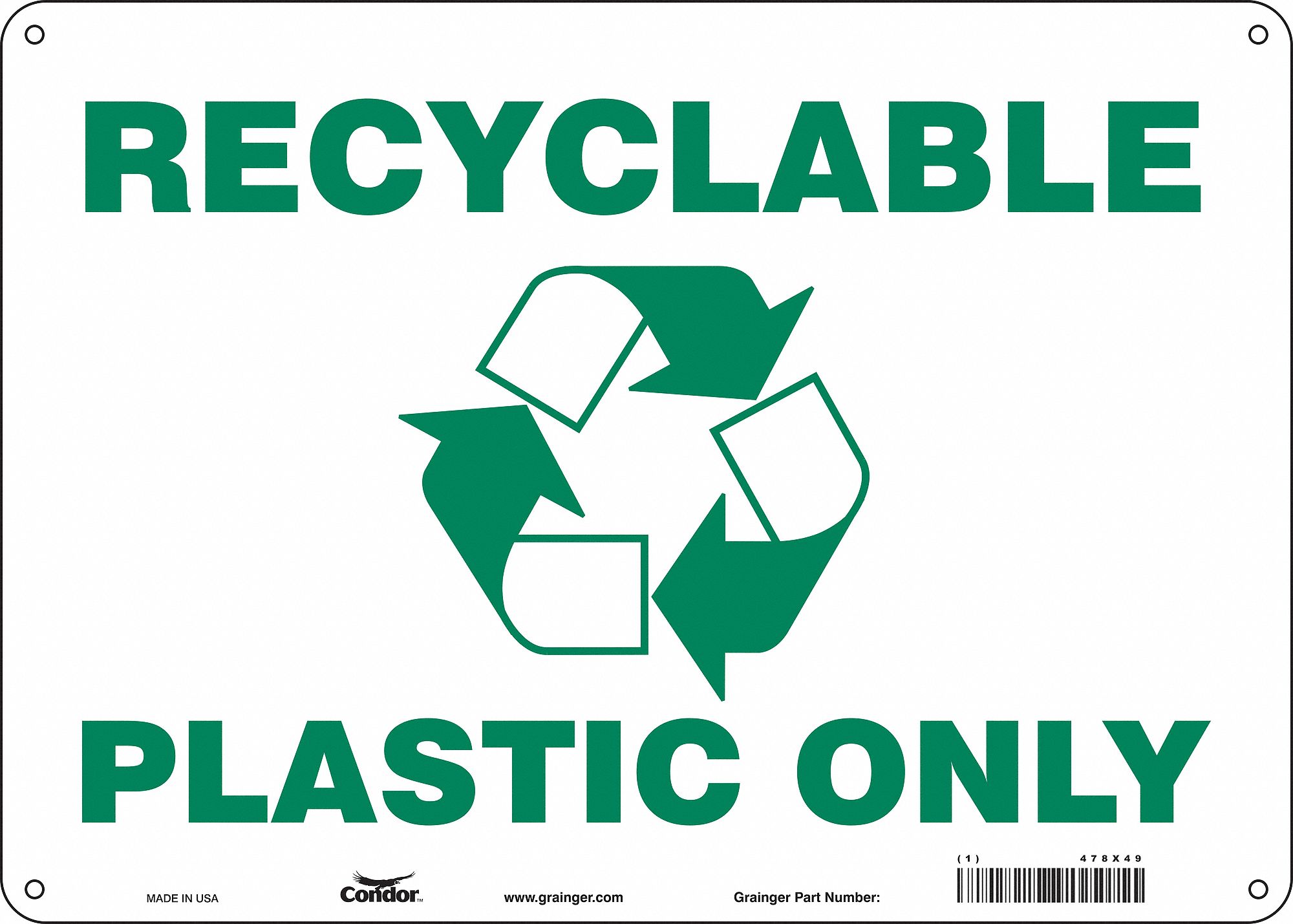 Safety Sign: Polyethylene, Mounting Holes Sign Mounting, 10 in x 14 in Nominal Sign Size, No Header