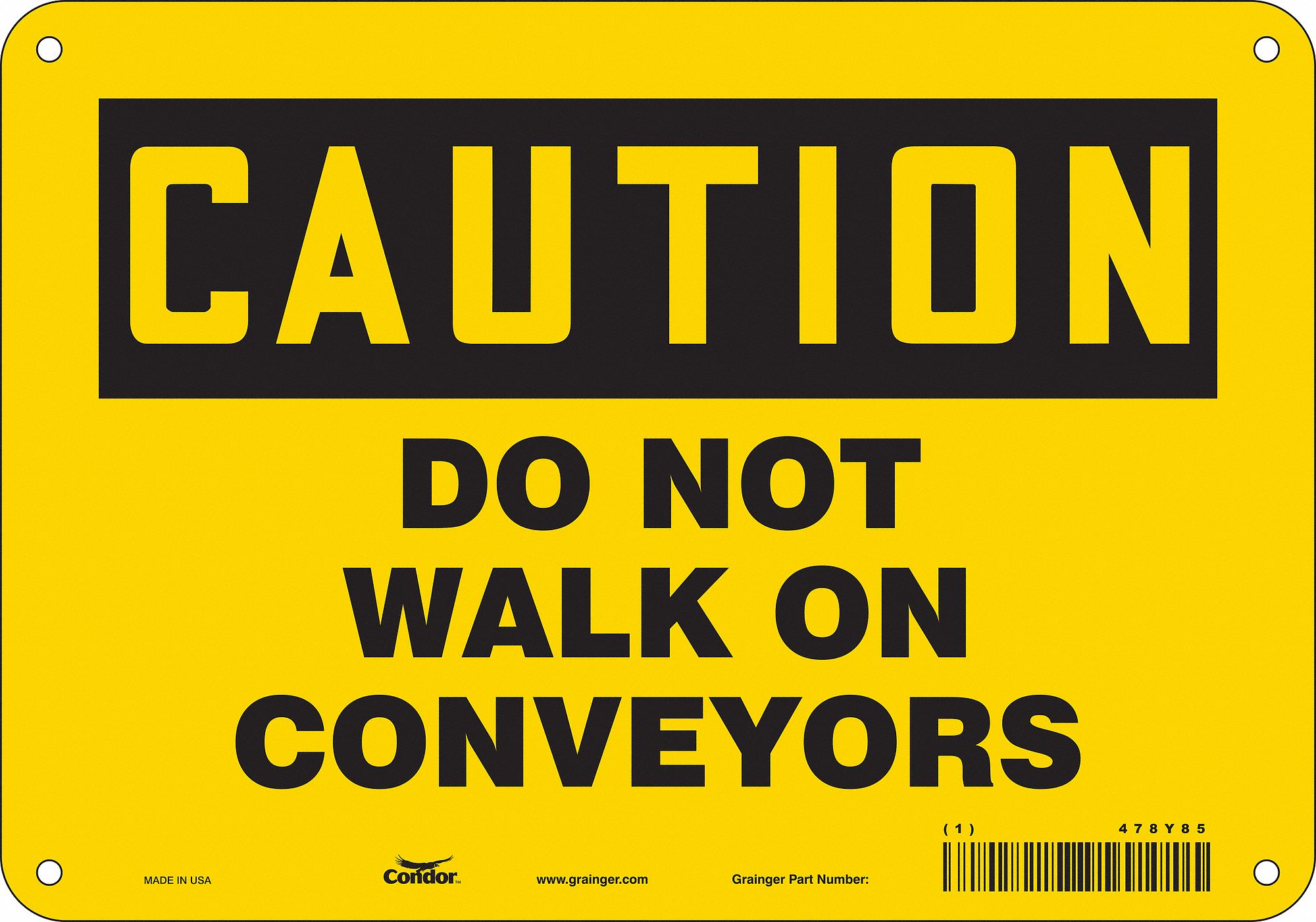 Safety Sign: Polyethylene, Mounting Holes Sign Mounting, 7 in x 10 in Nominal Sign Size, Caution