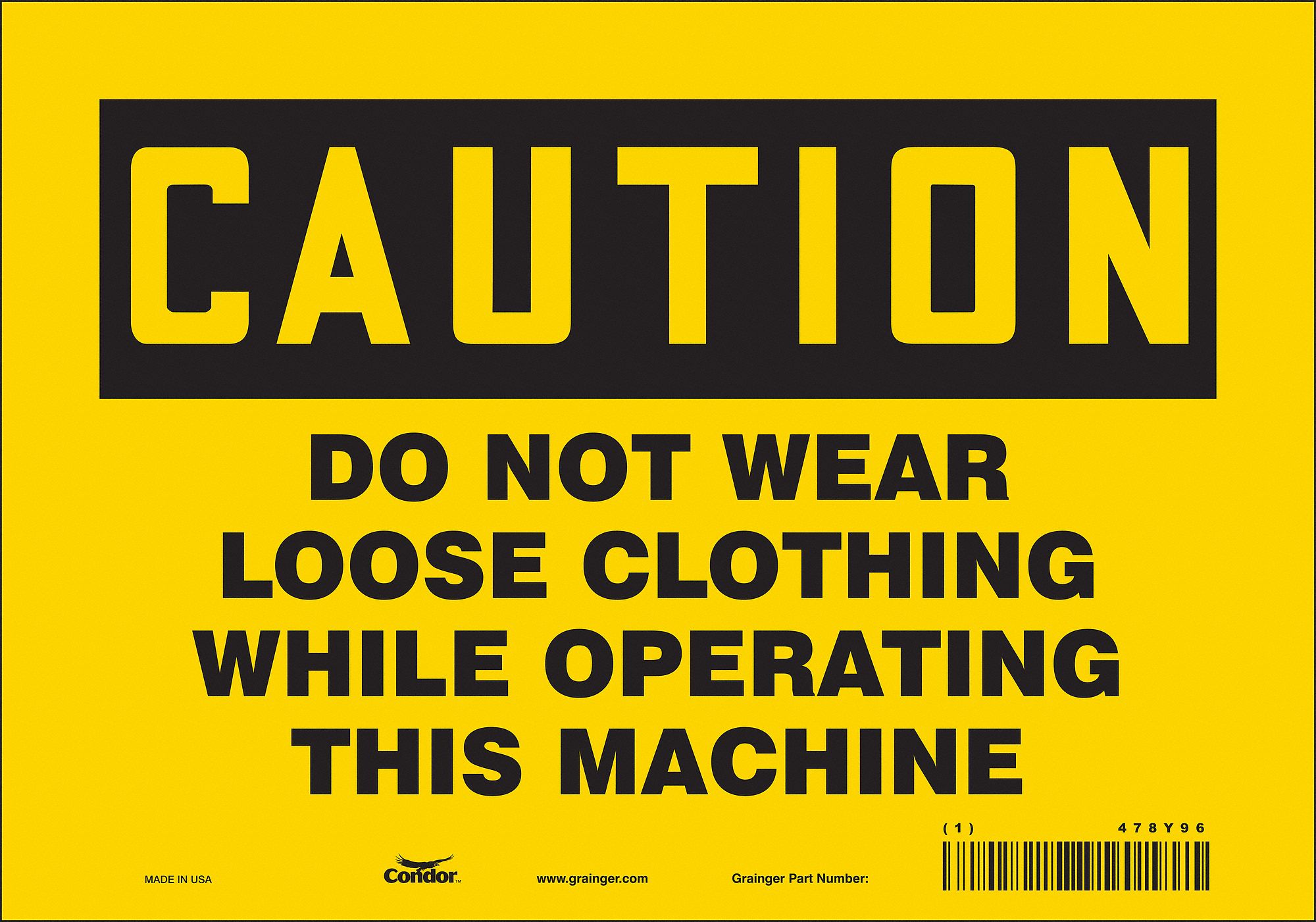 Safety Sign: Vinyl, Adhesive Sign Mounting, 7 in x 10 in Nominal Sign Size, Not Retroreflective