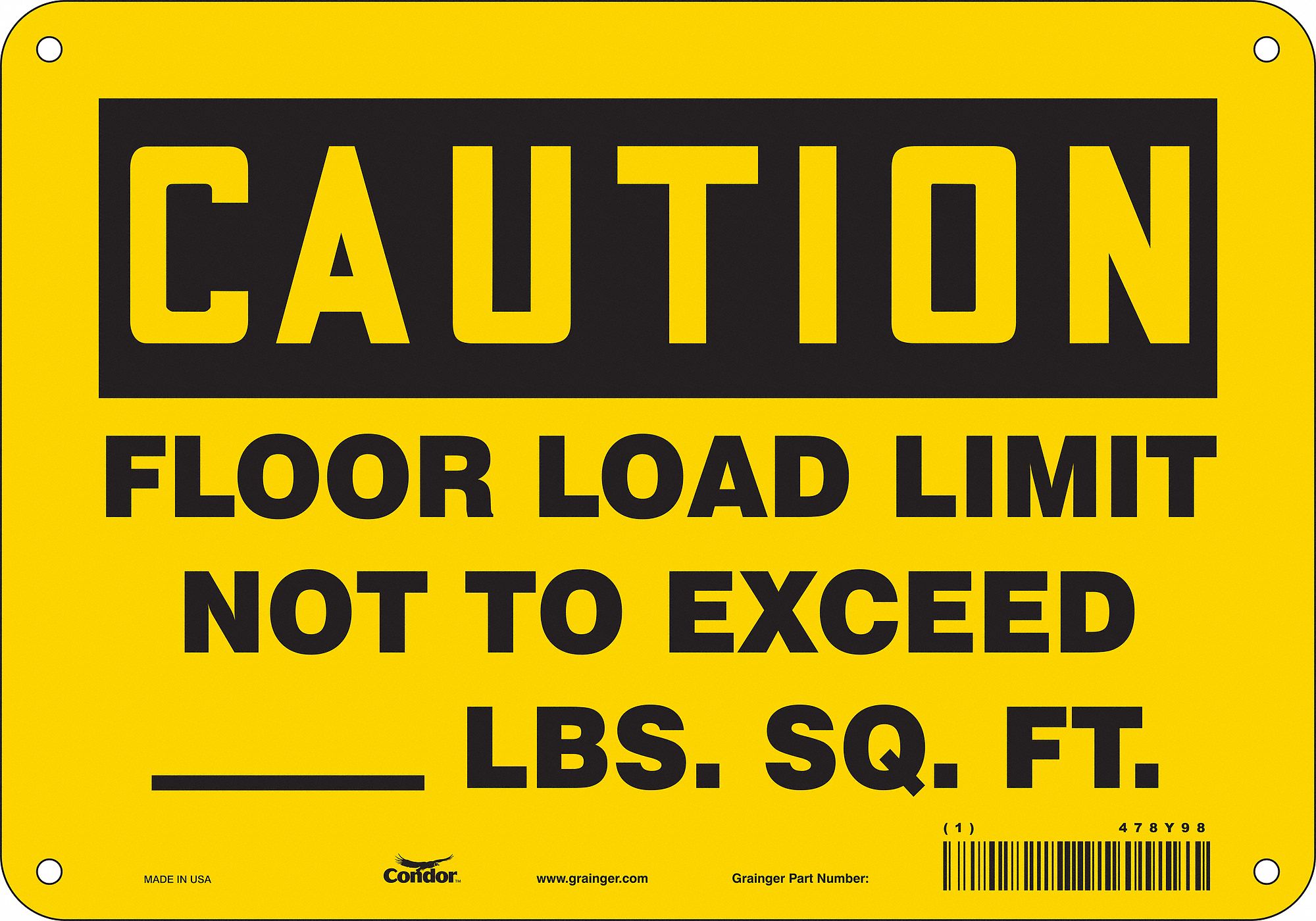 Safety Sign: Aluminum, Mounting Holes Sign Mounting, 7 in x 10 in Nominal Sign Size, 0.032 in Thick