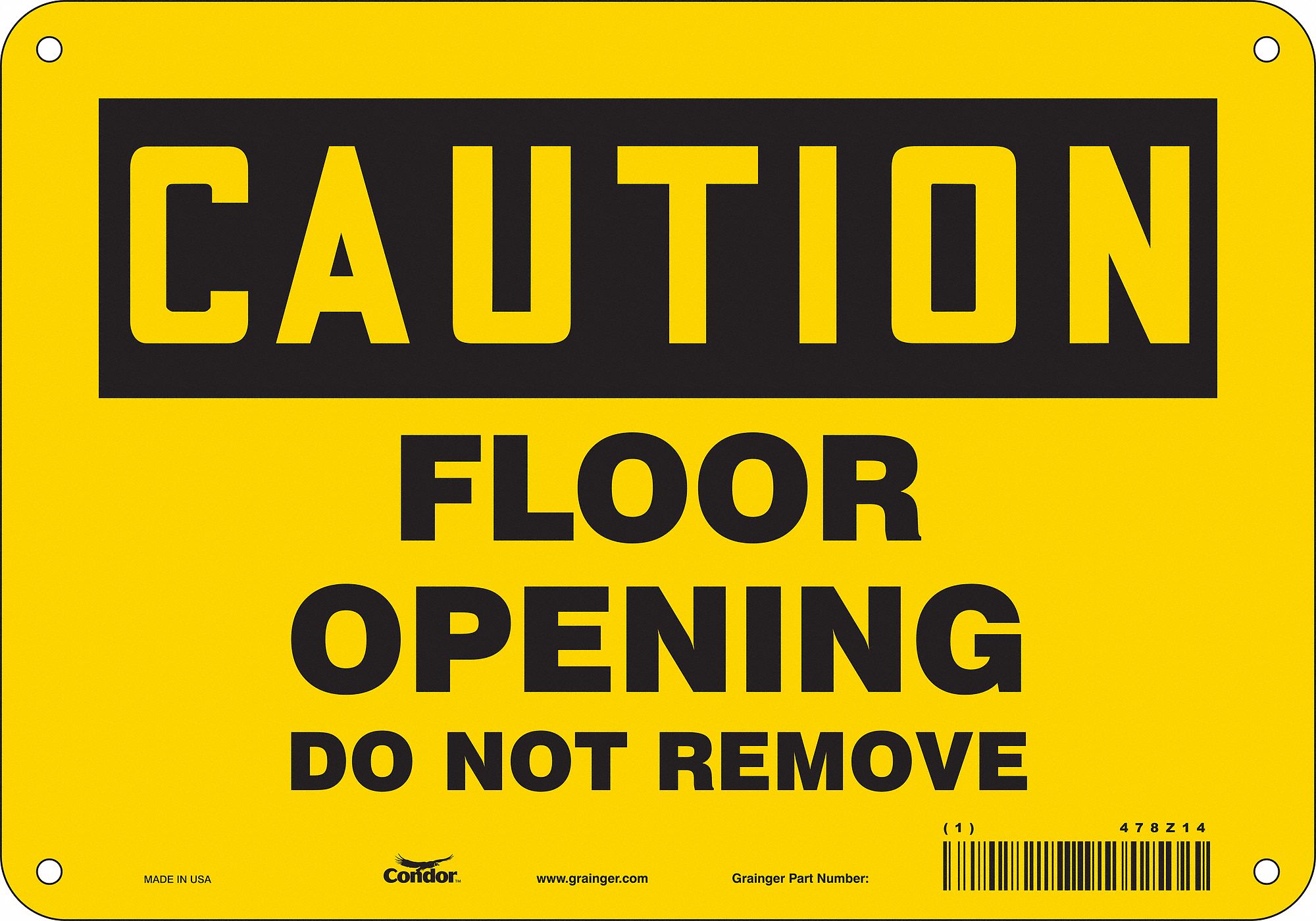 Safety Sign: Polyethylene, Mounting Holes Sign Mounting, 7 in x 10 in Nominal Sign Size, Caution