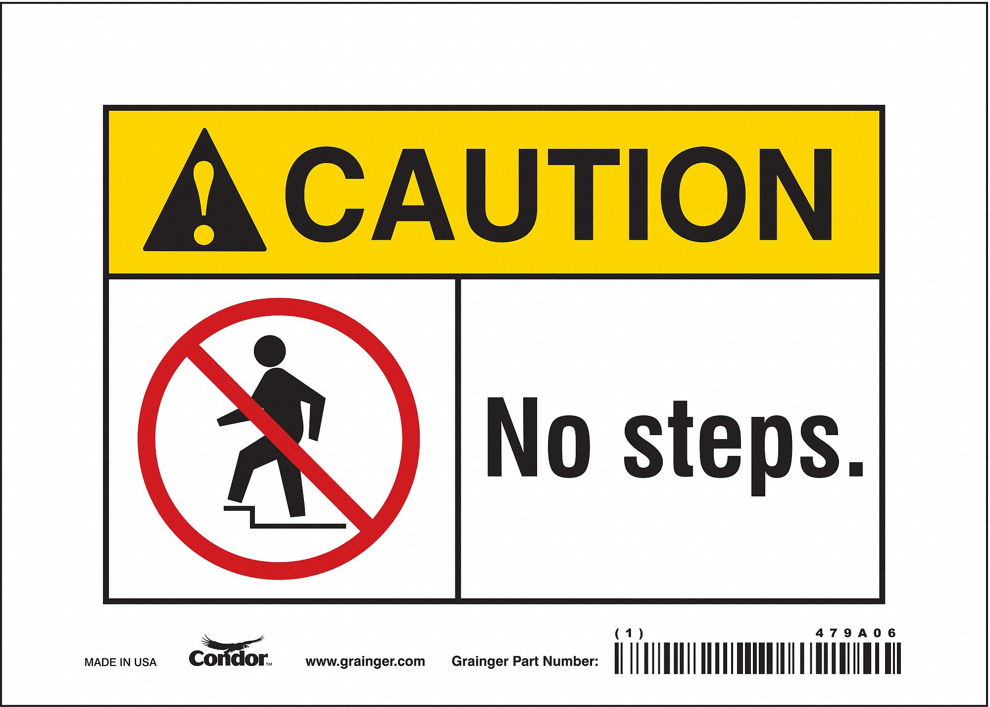 Safety Sign: Vinyl, Adhesive Sign Mounting, 5 in x 7 in Nominal Sign Size, Not Retroreflective, Wall