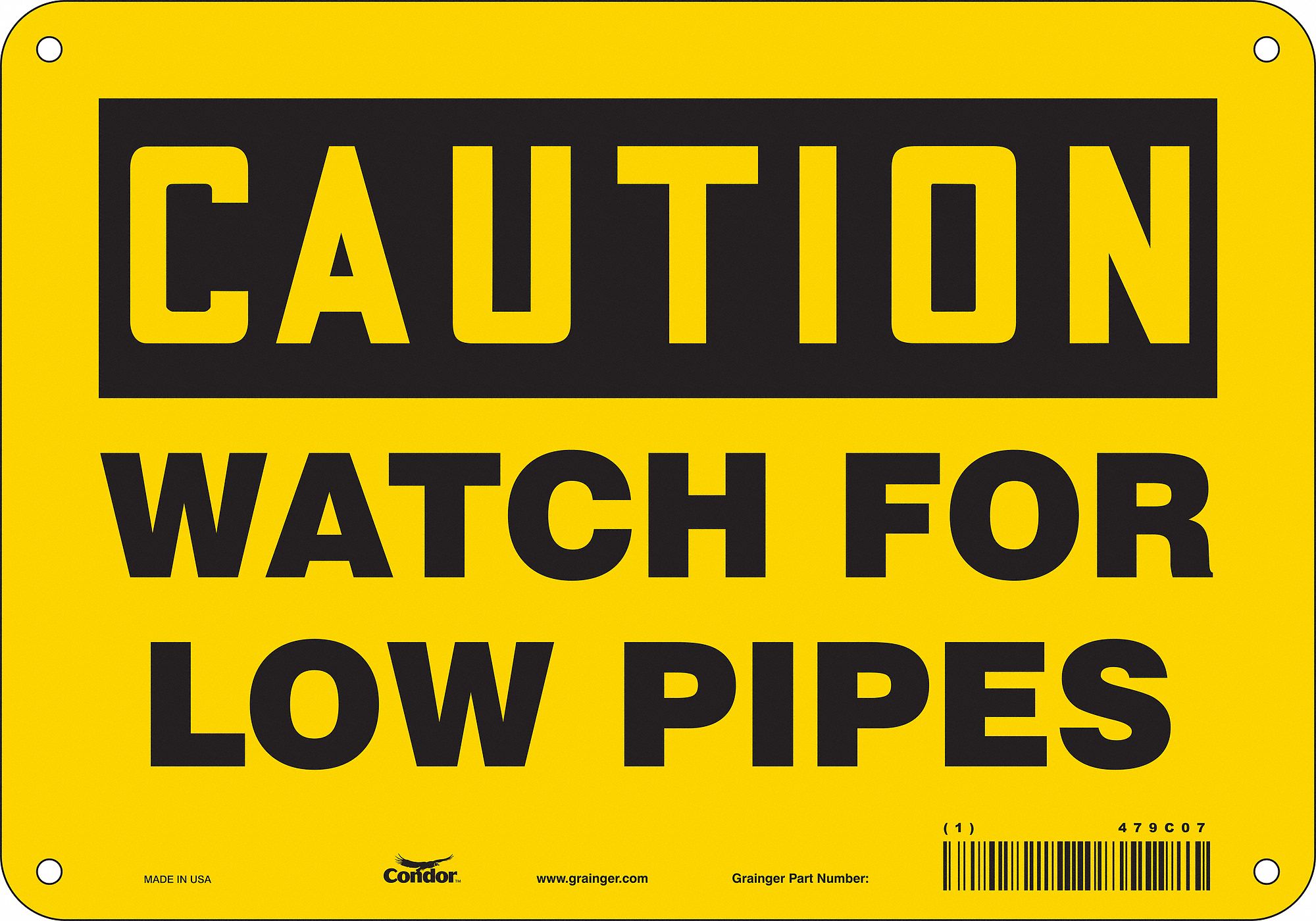 Safety Sign: Aluminum, Mounting Holes Sign Mounting, 7 in x 10 in Nominal Sign Size, 0.032 in Thick