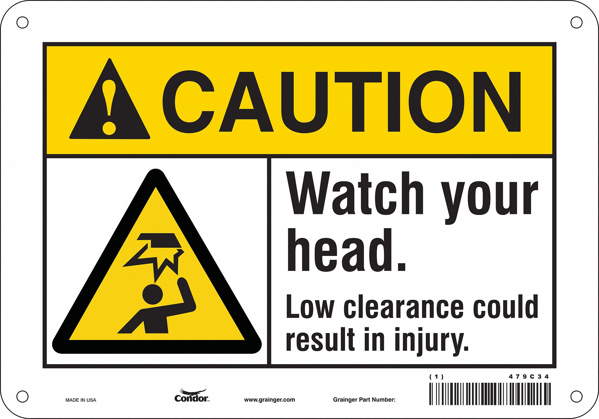 Safety Sign: Polyethylene, Mounting Holes Sign Mounting, 7 in x 10 in Nominal Sign Size, Caution