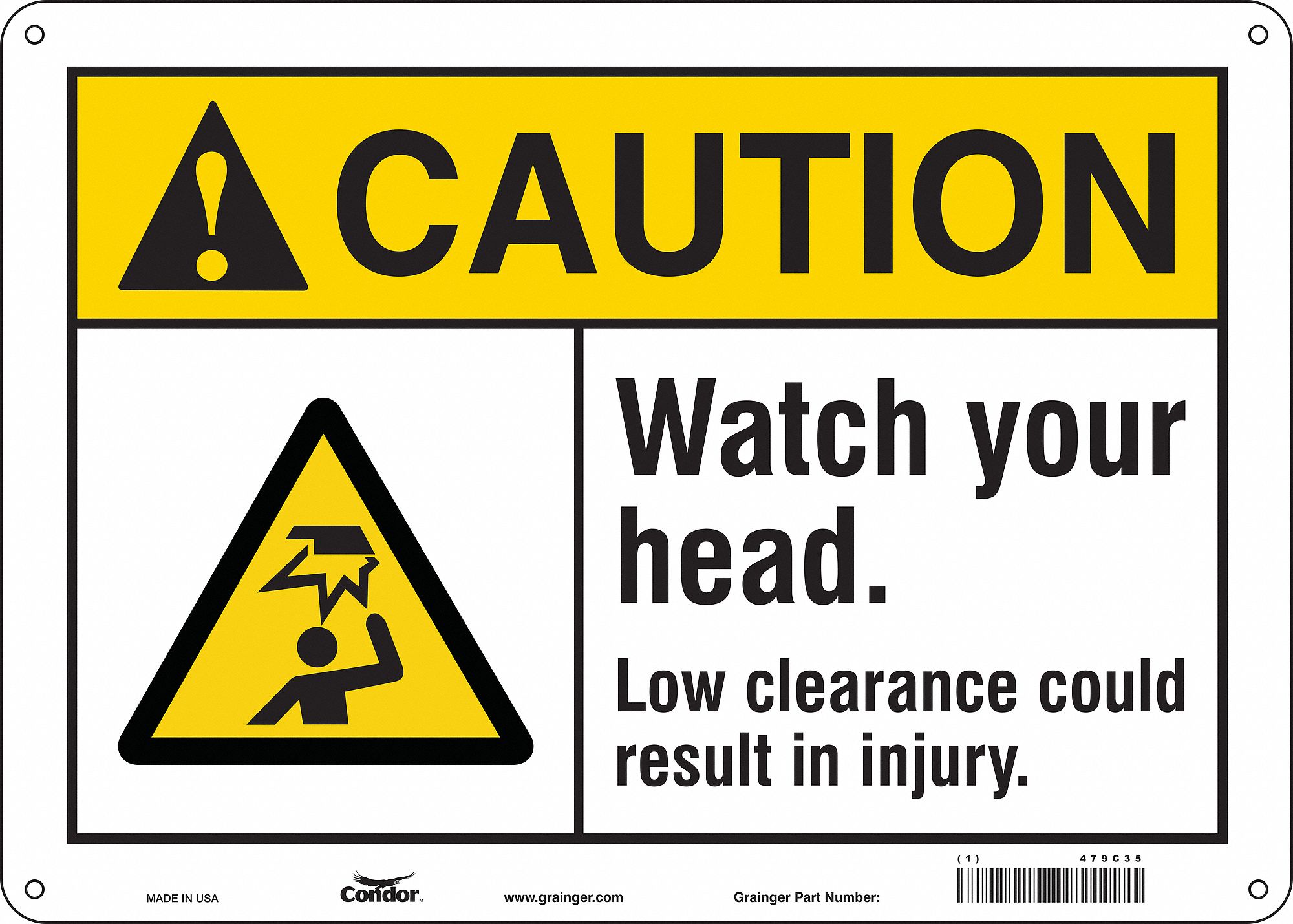 Safety Sign: Polyethylene, Mounting Holes Sign Mounting, 10 in x 14 in Nominal Sign Size, Caution