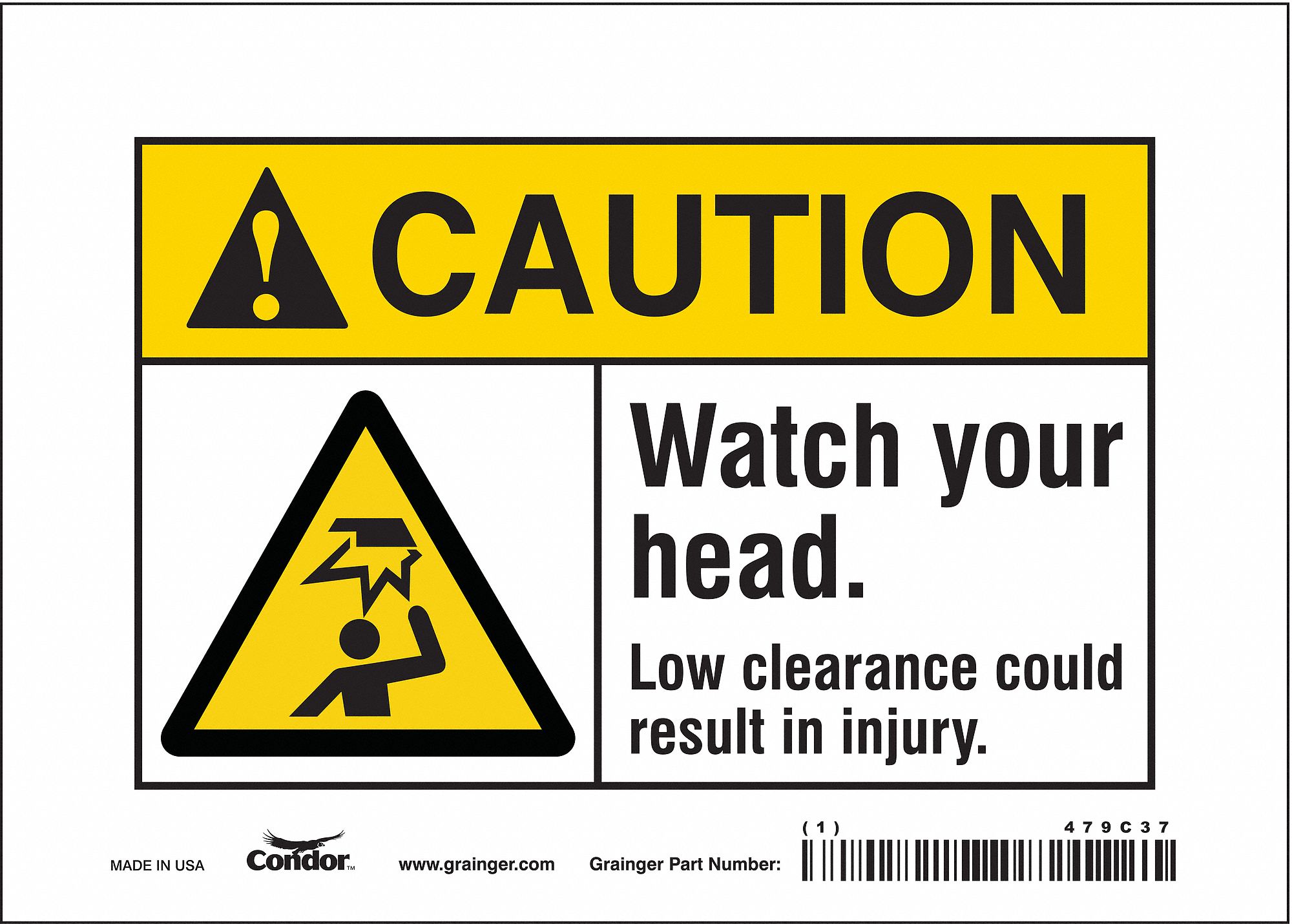 Safety Sign: Vinyl, Adhesive Sign Mounting, 5 in x 7 in Nominal Sign Size, Not Retroreflective, Wall