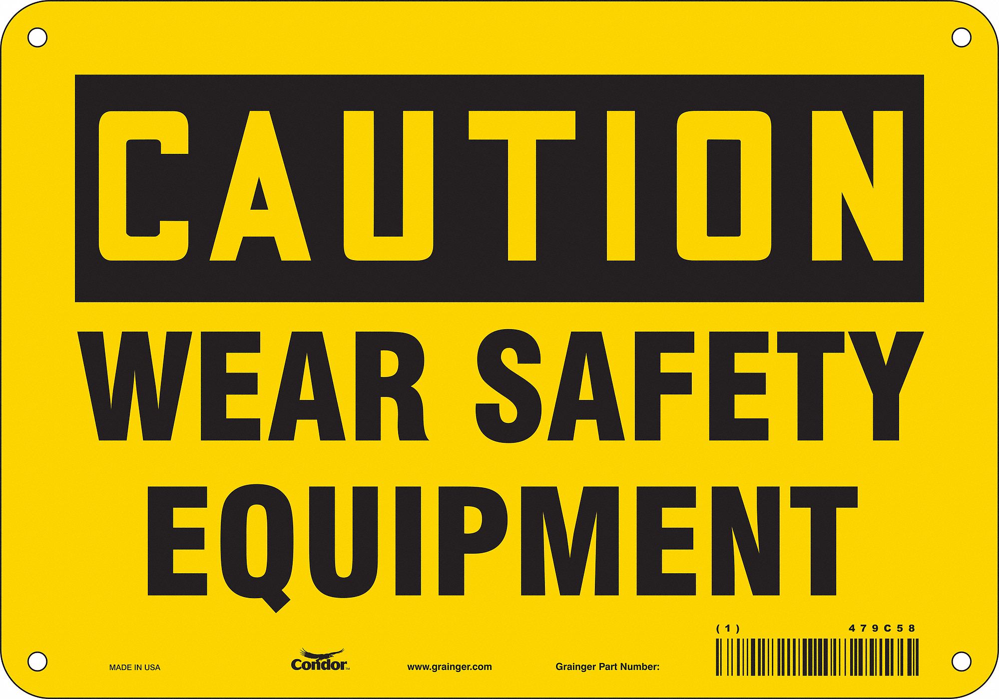 Safety Sign: Polyethylene, Mounting Holes Sign Mounting, 7 in x 10 in Nominal Sign Size, Caution