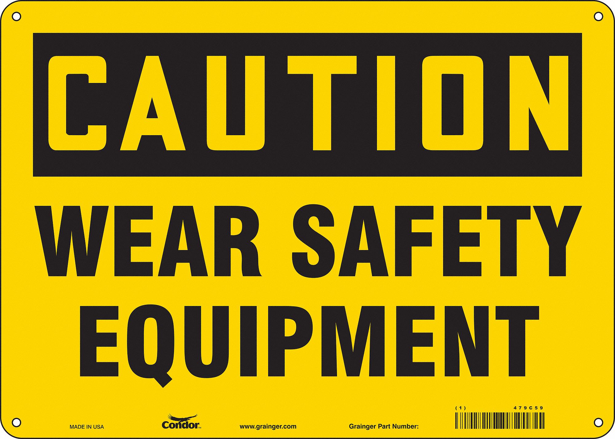 Safety Sign: Polyethylene, Mounting Holes Sign Mounting, 10 in x 14 in Nominal Sign Size, Caution