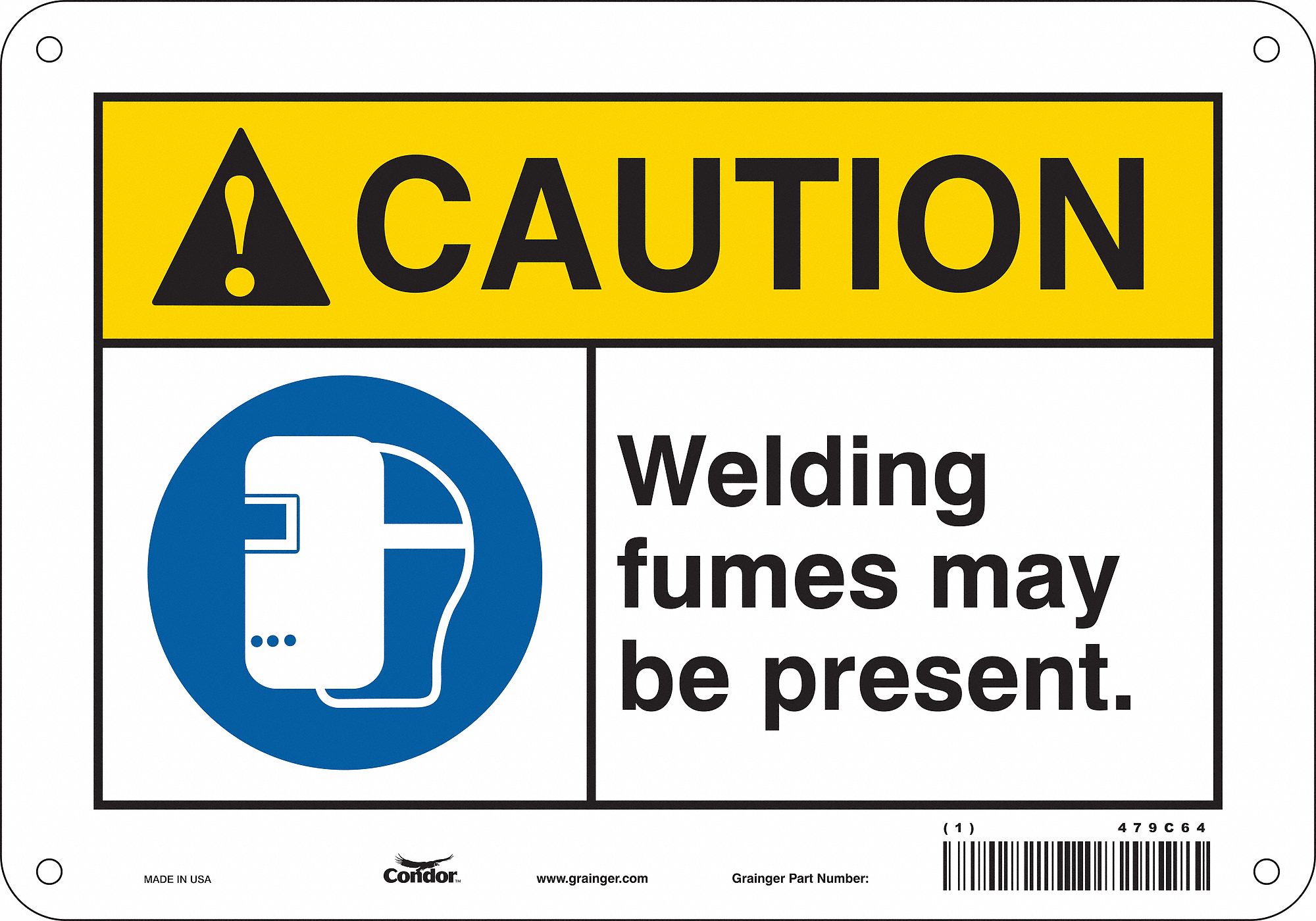 Safety Sign: Aluminum, Mounting Holes Sign Mounting, 7 in x 10 in Nominal Sign Size, 0.032 in Thick