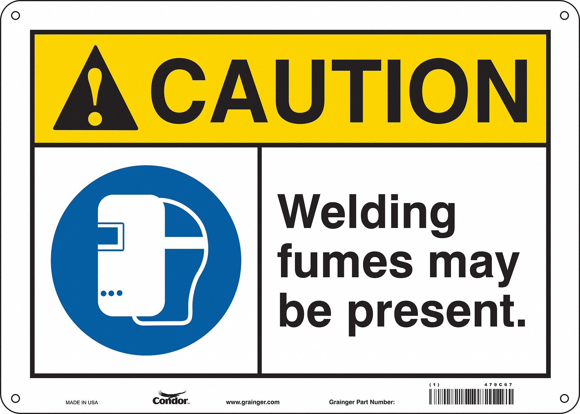 Safety Sign: Polyethylene, Mounting Holes Sign Mounting, 10 in x 14 in Nominal Sign Size, Caution