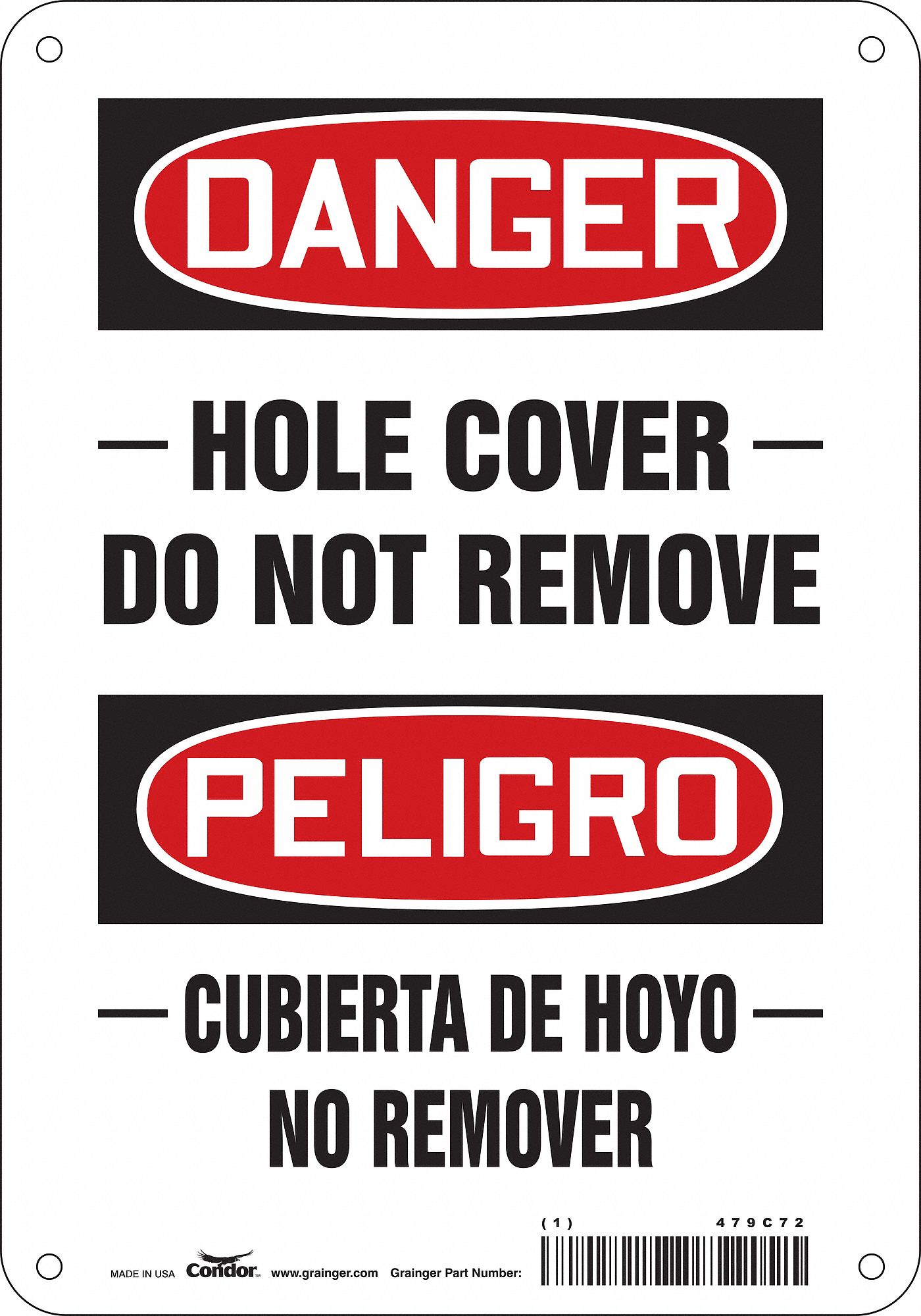 Safety Sign: Polyethylene, Mounting Holes Sign Mounting, 10 in x 7 in Nominal Sign Size, Wall