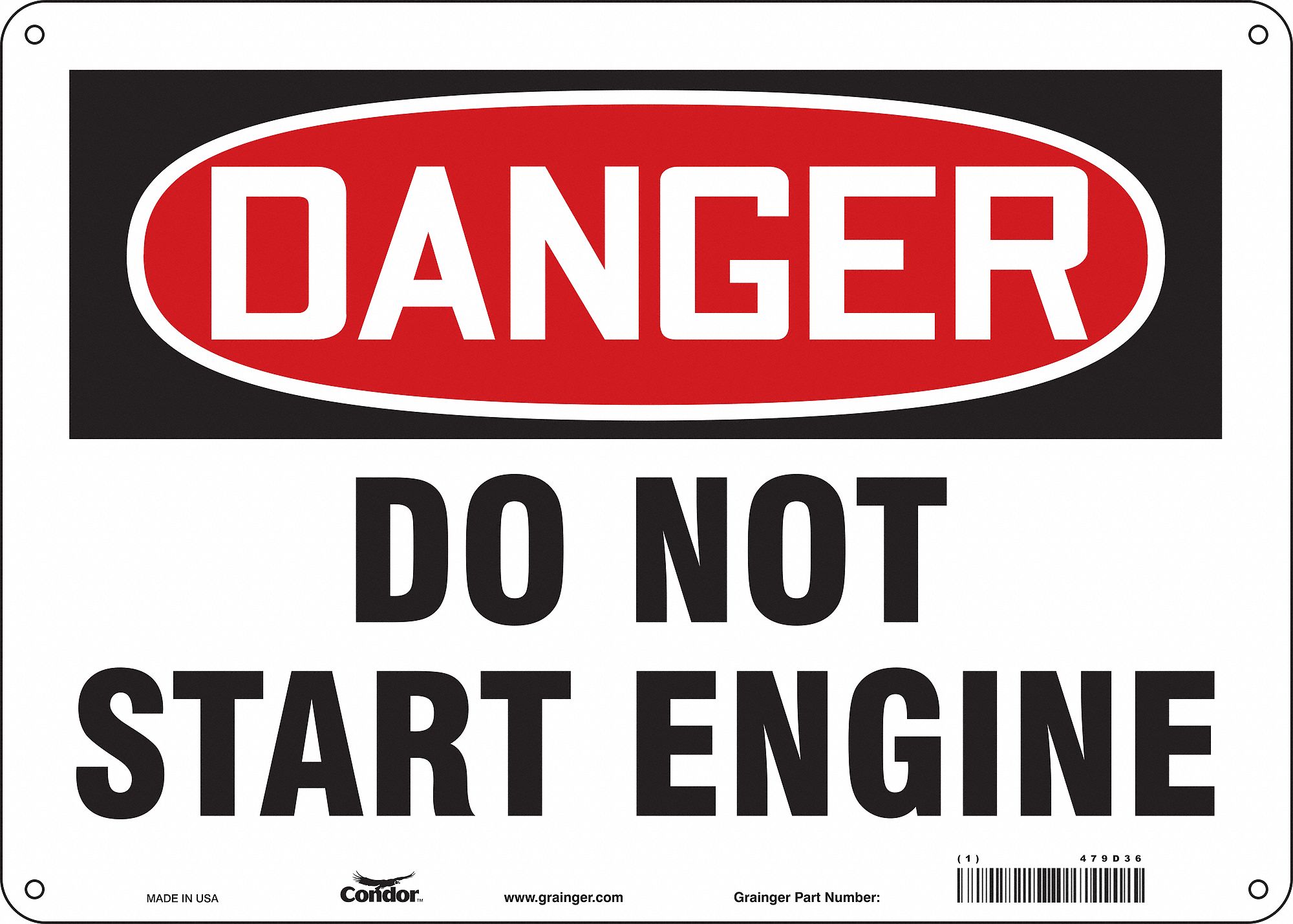 Safety Sign: Aluminum, Mounting Holes Sign Mounting, 10 in x 14 in Nominal Sign Size, 0.032 in Thick