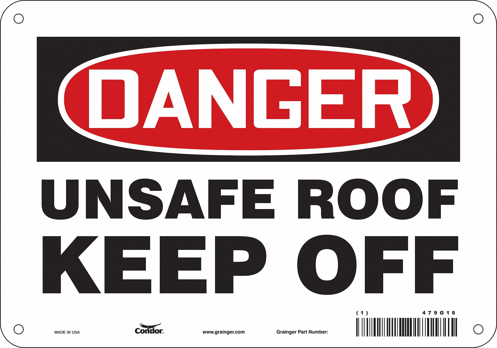 Safety Sign: Polyethylene, Mounting Holes Sign Mounting, 7 in x 10 in Nominal Sign Size, Danger