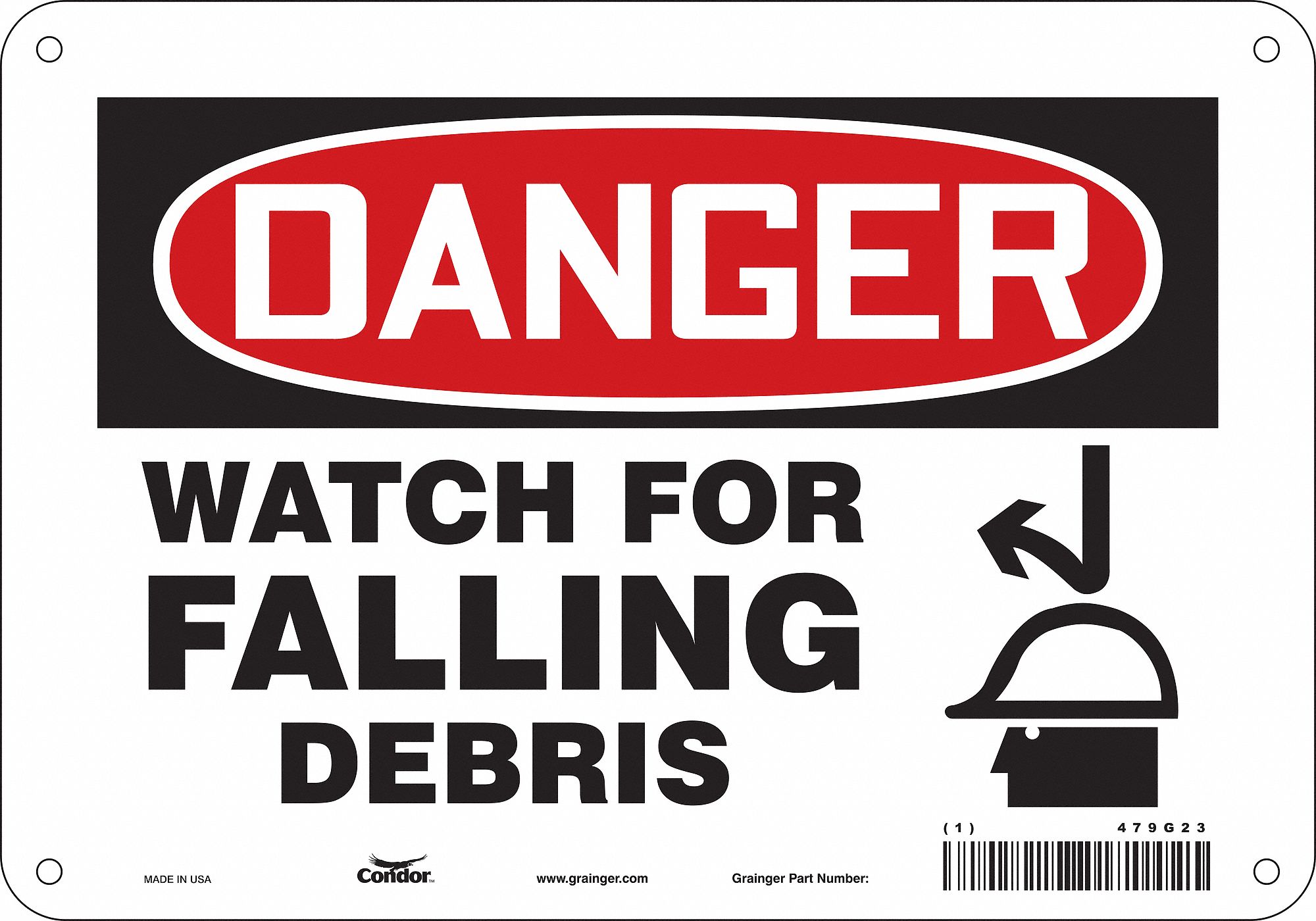 Safety Sign: Polyethylene, Mounting Holes Sign Mounting, 7 in x 10 in Nominal Sign Size, Danger
