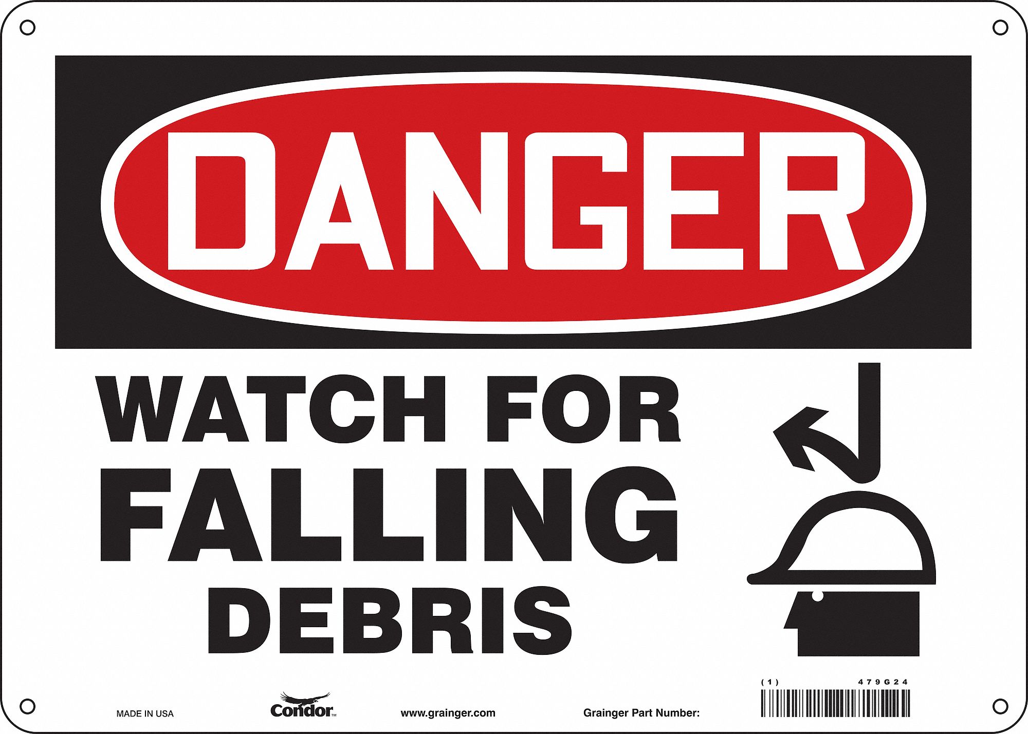 Safety Sign: Polyethylene, Mounting Holes Sign Mounting, 10 in x 14 in Nominal Sign Size, Danger