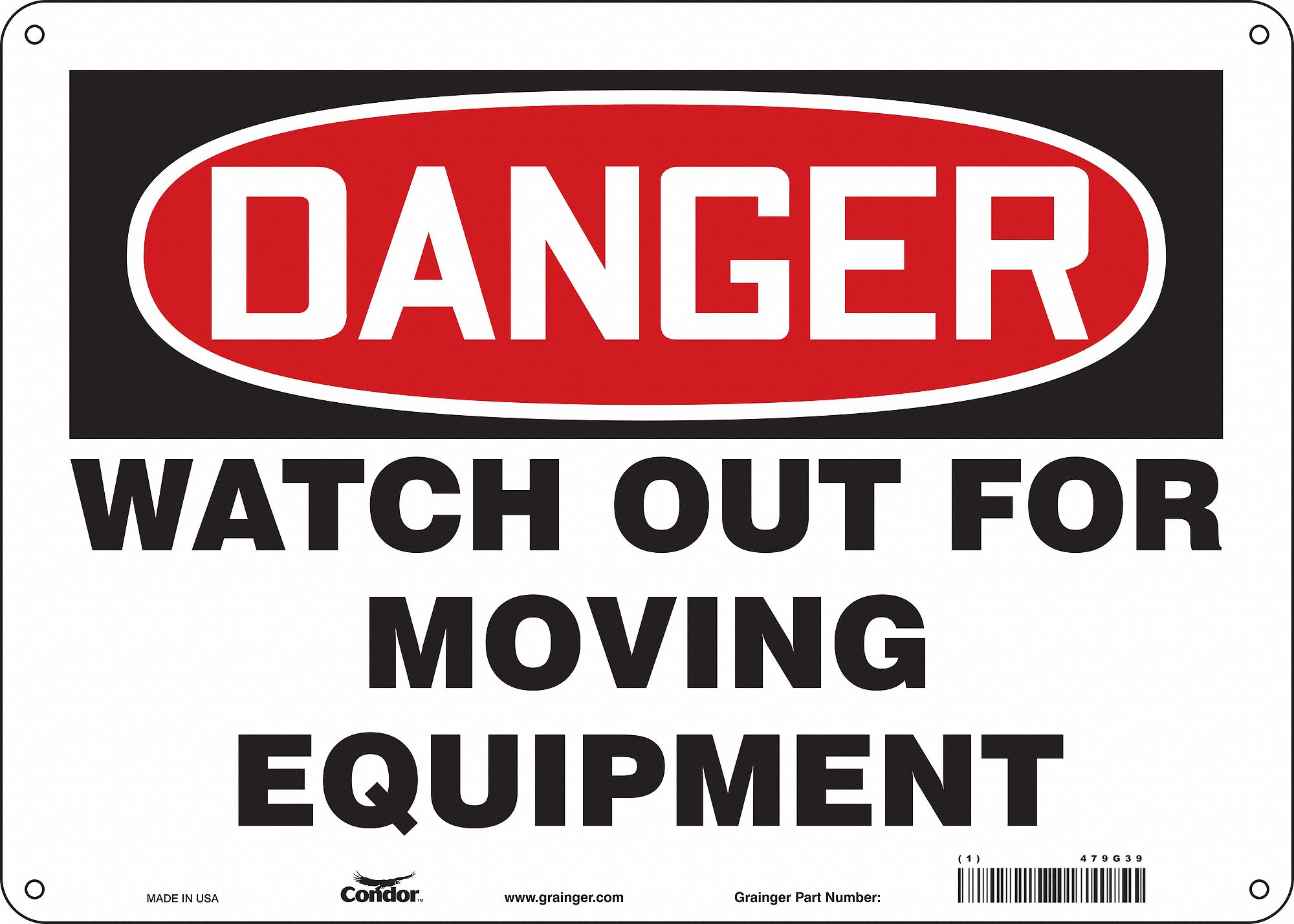 Safety Sign: Polyethylene, Mounting Holes Sign Mounting, 10 in x 14 in Nominal Sign Size, Danger