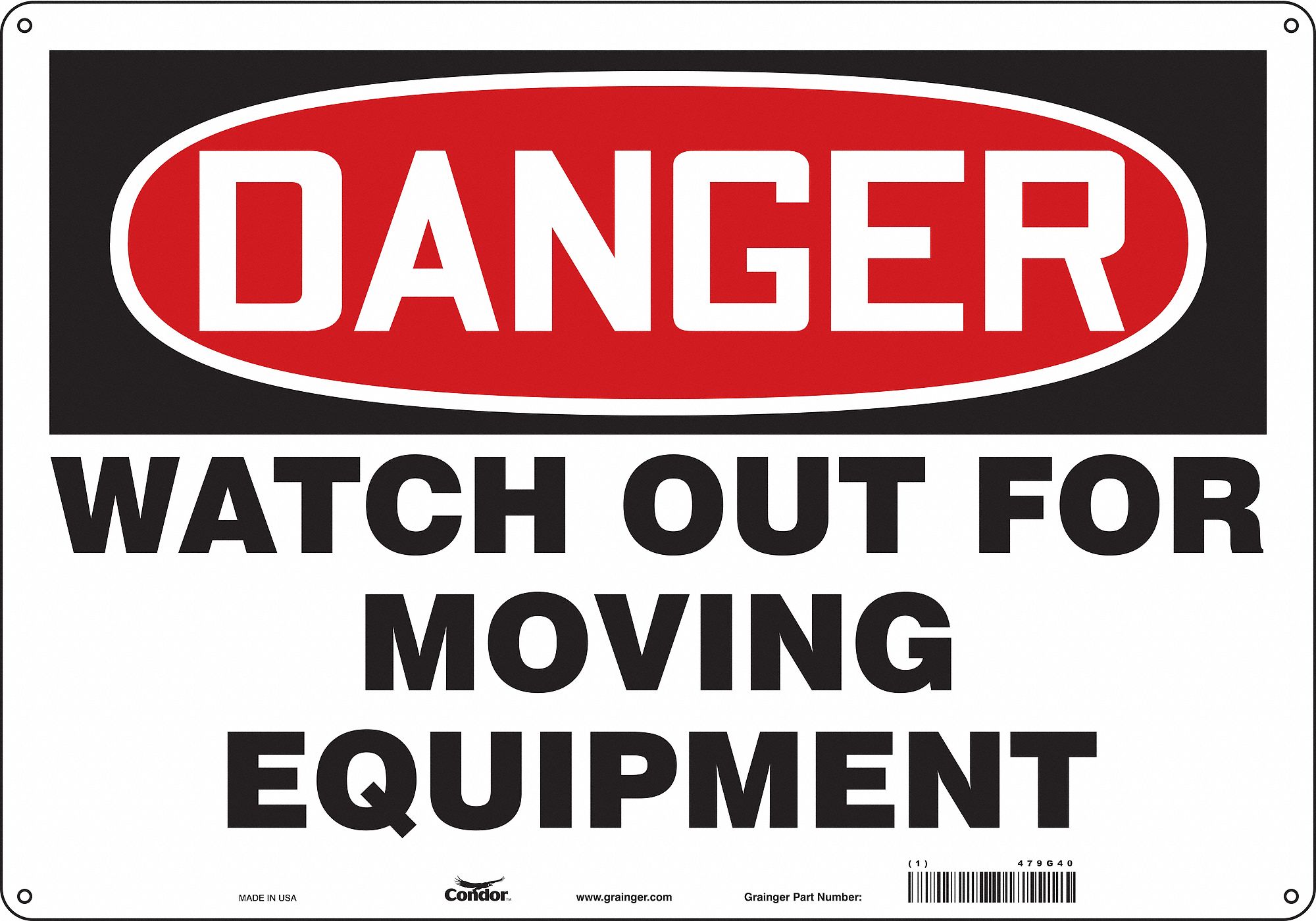Safety Sign: Polyethylene, Mounting Holes Sign Mounting, 14 in x 20 in Nominal Sign Size