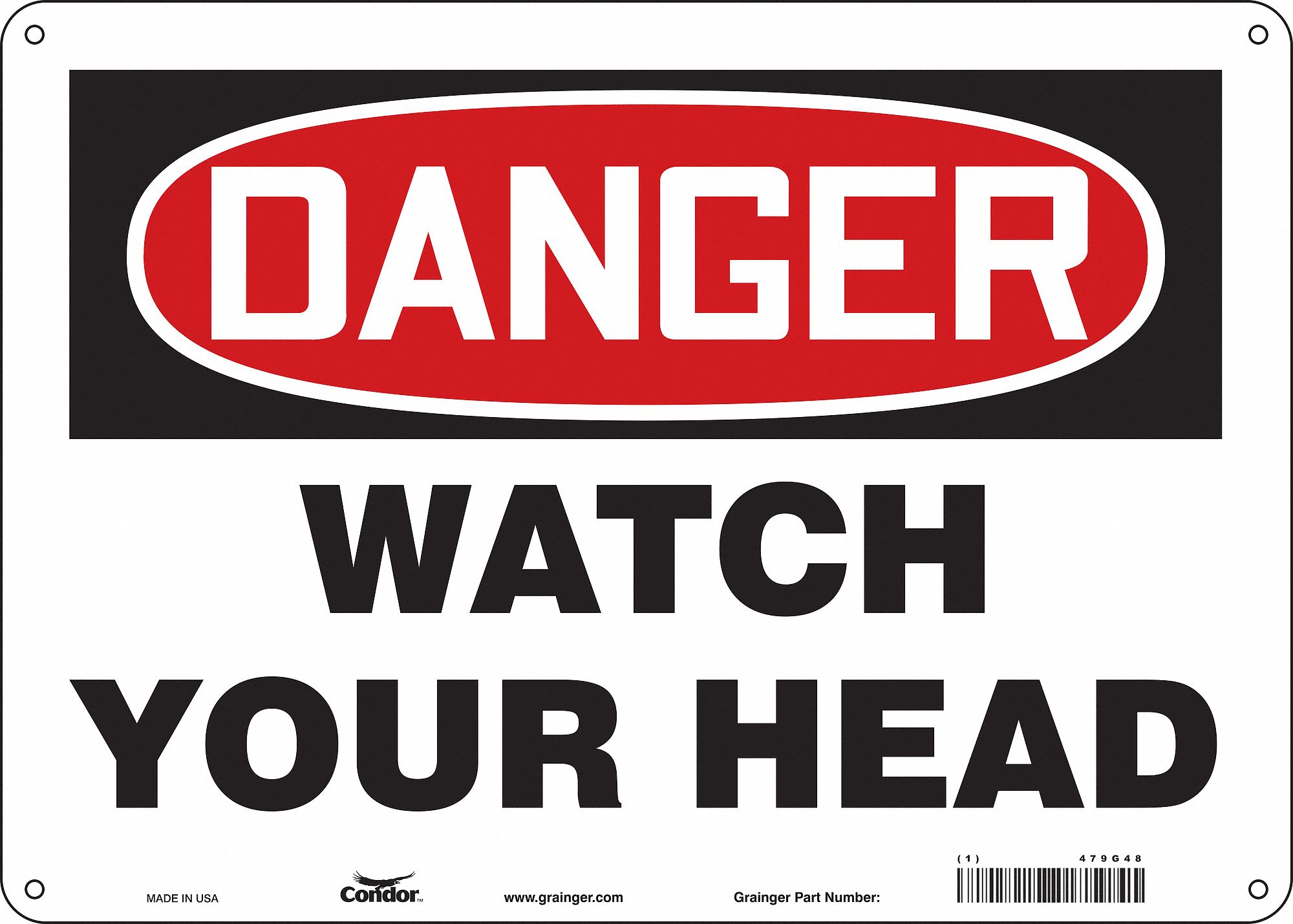 Safety Sign: Polyethylene, Mounting Holes Sign Mounting, 10 in x 14 in Nominal Sign Size, Danger