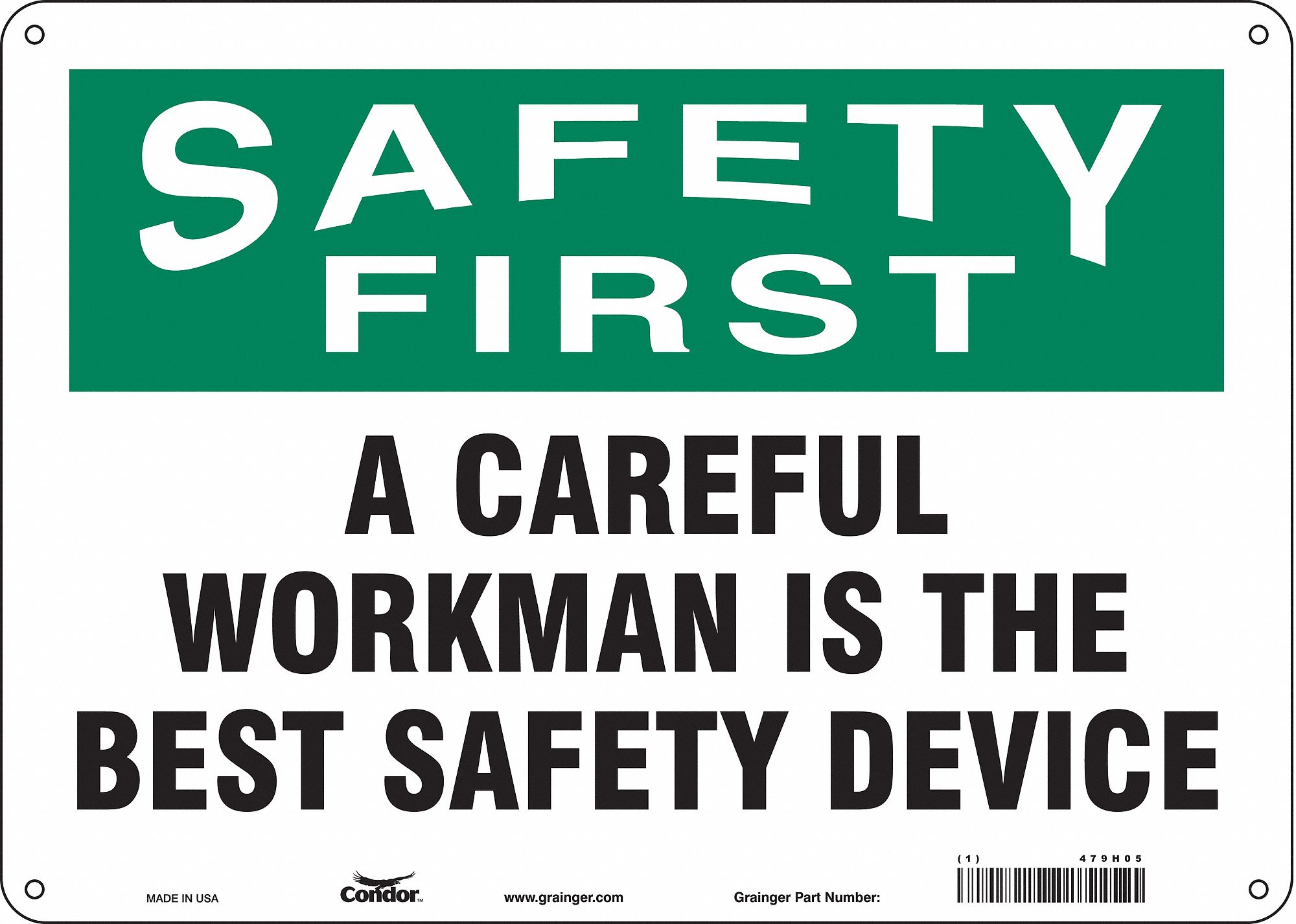 Safety Sign: Polyethylene, Mounting Holes Sign Mounting, 10 in x 14 in Nominal Sign Size, Wall