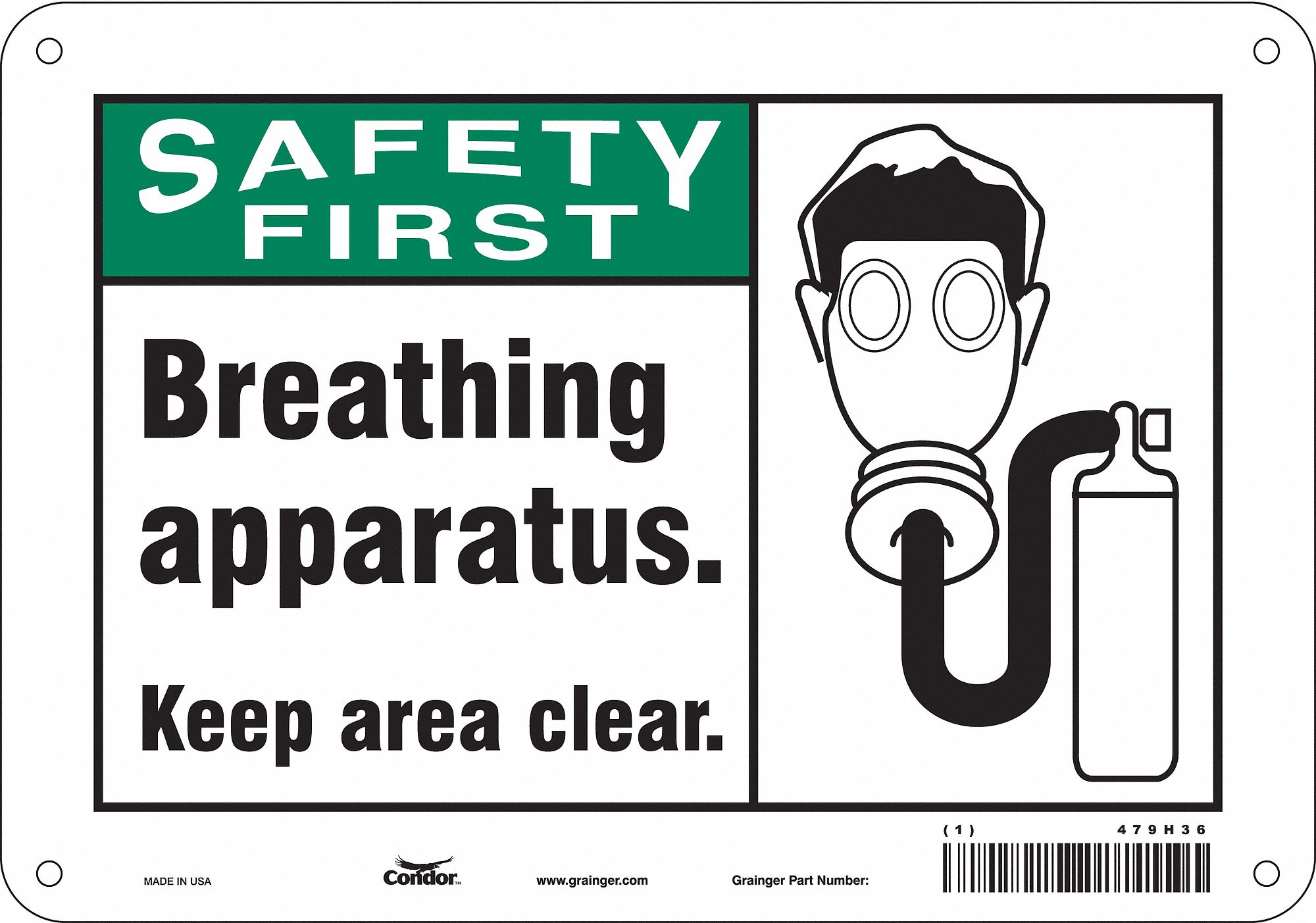 Safety Sign: Aluminum, Mounting Holes Sign Mounting, 7 in x 10 in Nominal Sign Size, 0.032 in Thick