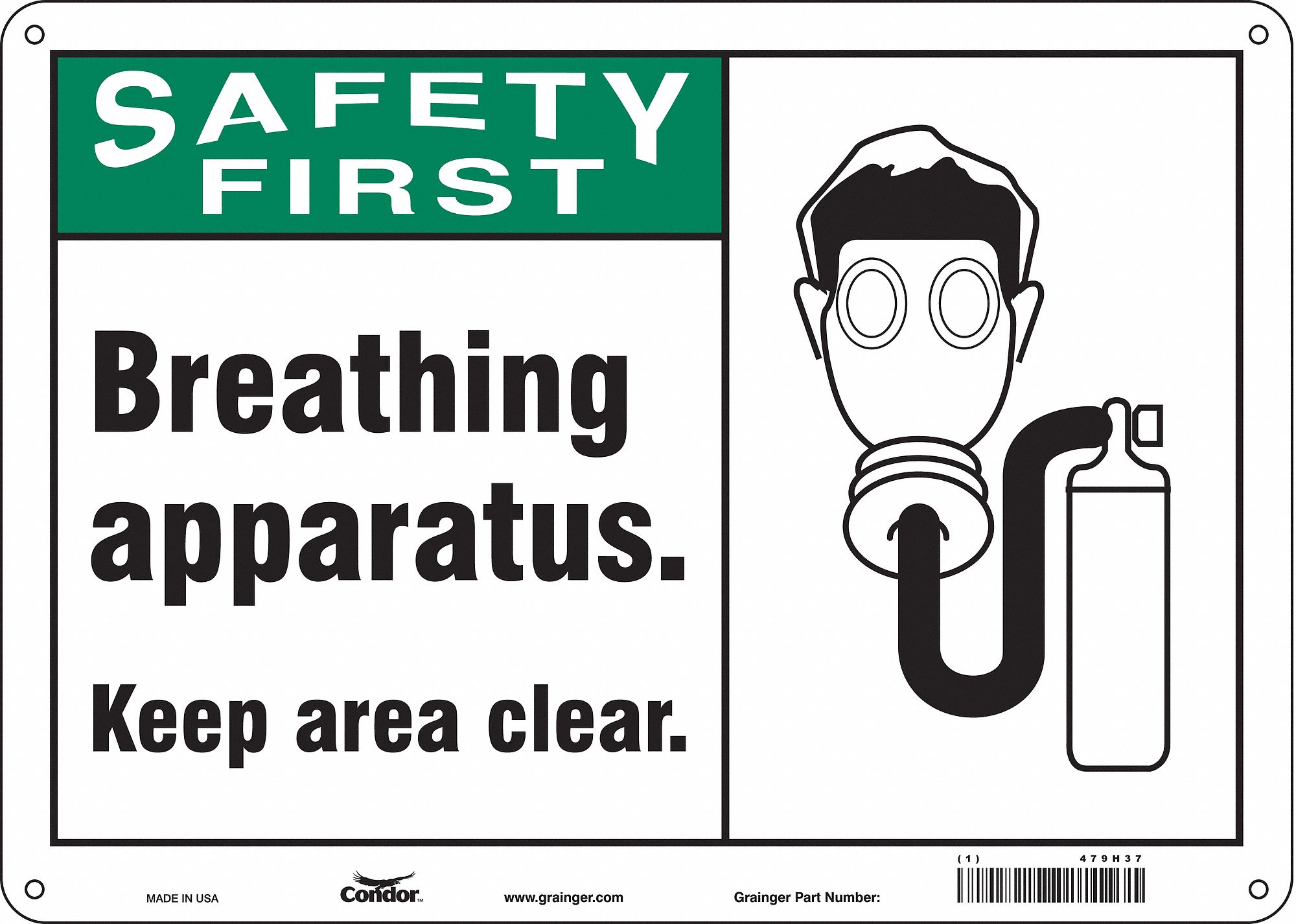 Safety Sign: Aluminum, Mounting Holes Sign Mounting, 10 in x 14 in Nominal Sign Size, 0.032 in Thick