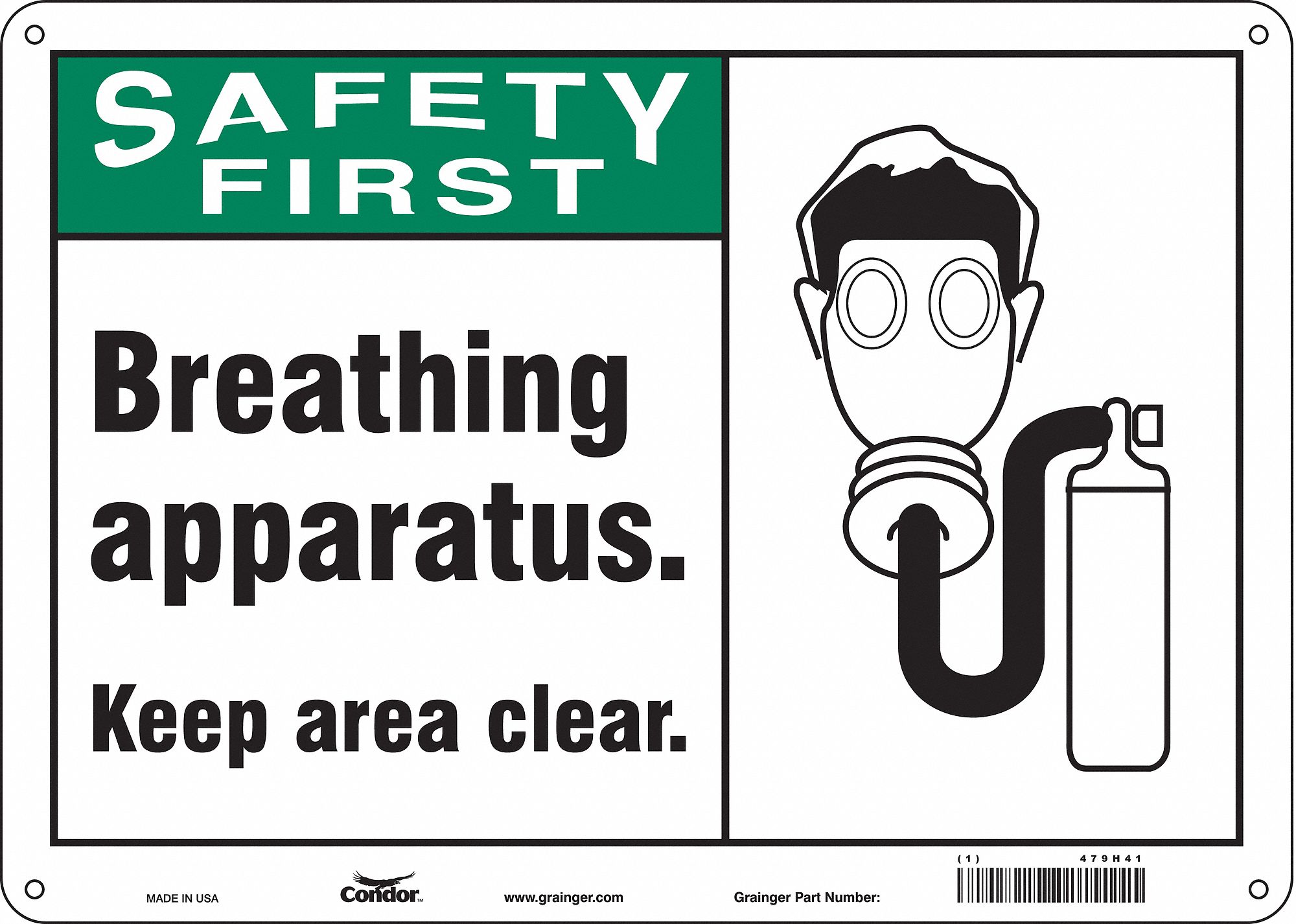 Safety Sign: Polyethylene, Mounting Holes Sign Mounting, 10 in x 14 in Nominal Sign Size