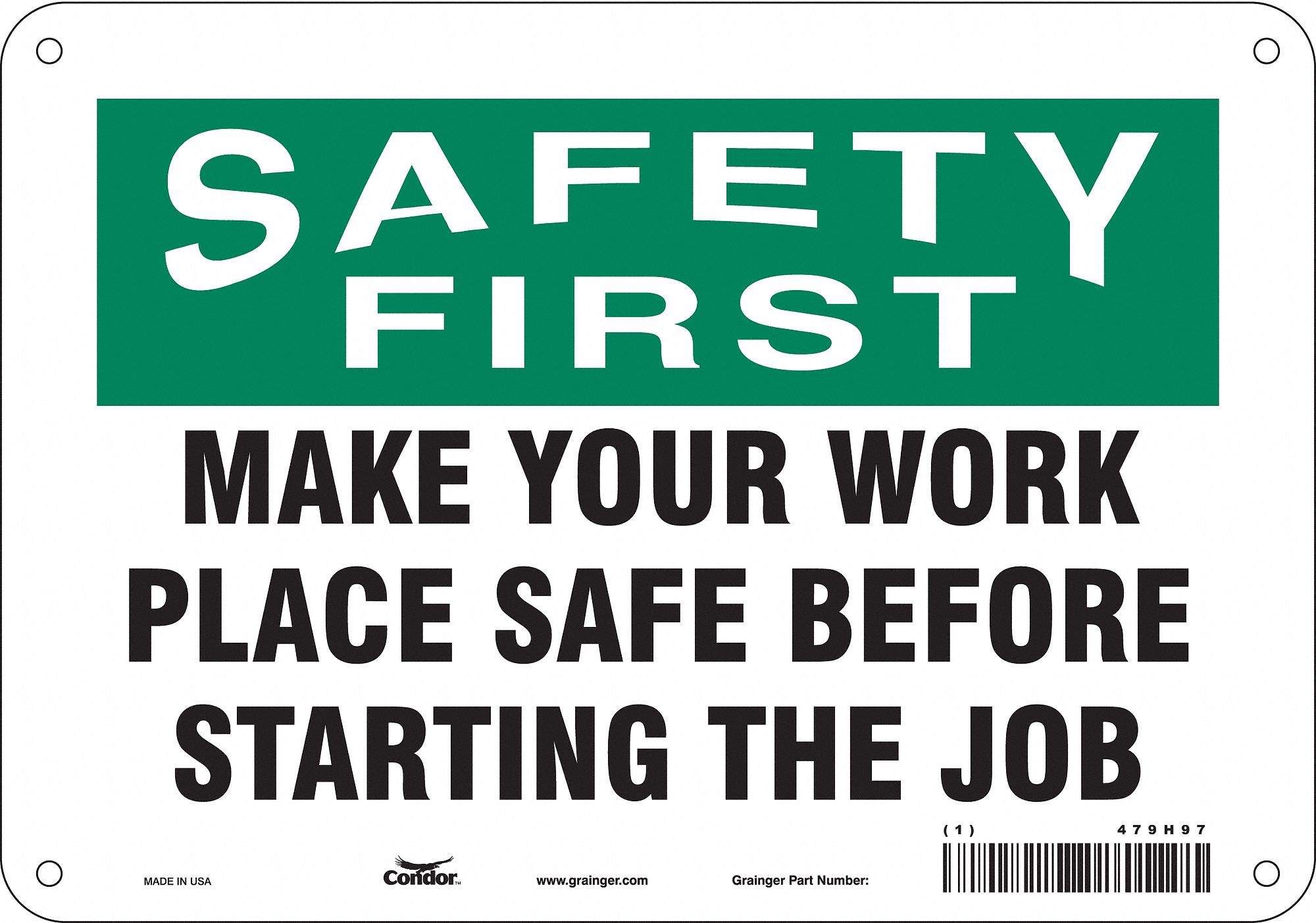 Safety Sign: Aluminum, Mounting Holes Sign Mounting, 7 in x 10 in Nominal Sign Size, 0.032 in Thick