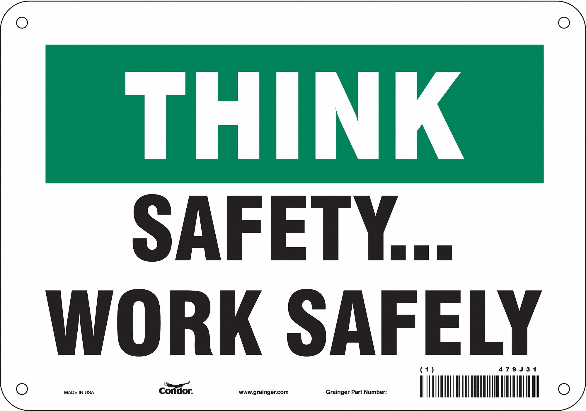 Safety Sign: Aluminum, Mounting Holes Sign Mounting, 7 in x 10 in Nominal Sign Size, 0.032 in Thick